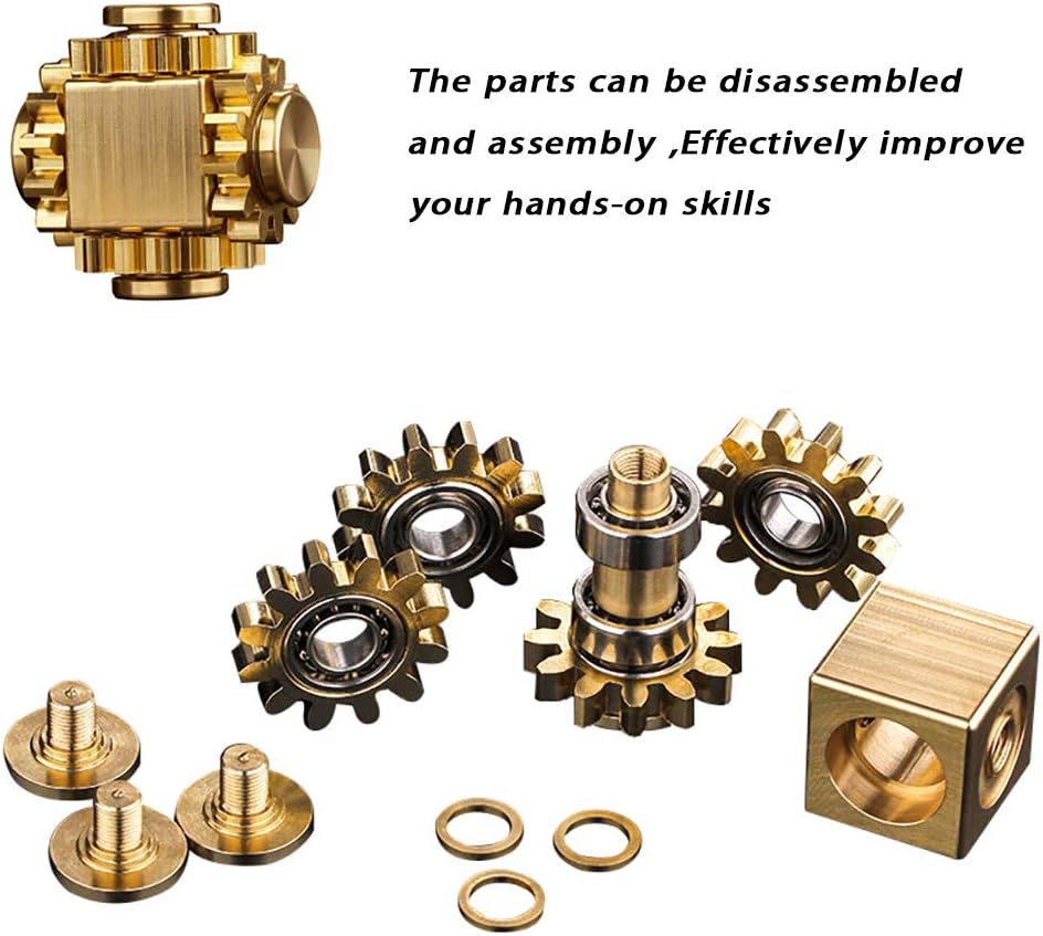 Pure Brass Cube Gears Linkage Anti-Anxiety Fidget Spinner Toy,Metal DIY EDC Meditation Break Bad Habits ADHD Finger Spinning Toy for Kid and Adults High Speed Precision Brass Material - Image 4