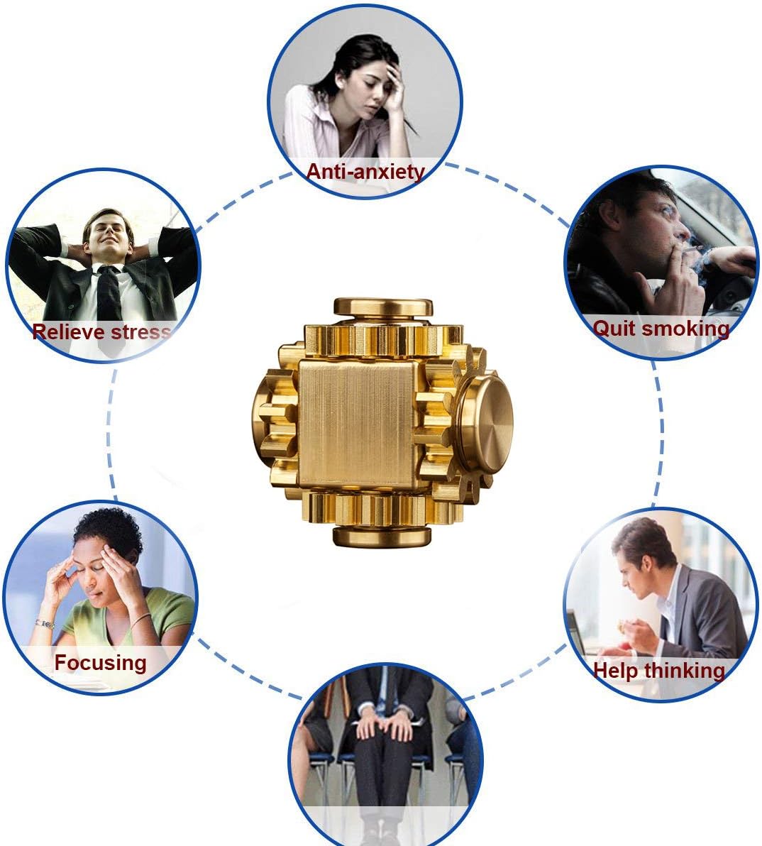 Pure Brass Cube Gears Linkage Anti-Anxiety Fidget Spinner Toy,Metal DIY EDC Meditation Break Bad Habits ADHD Finger Spinning Toy for Kid and Adults High Speed Precision Brass Material - Image 5