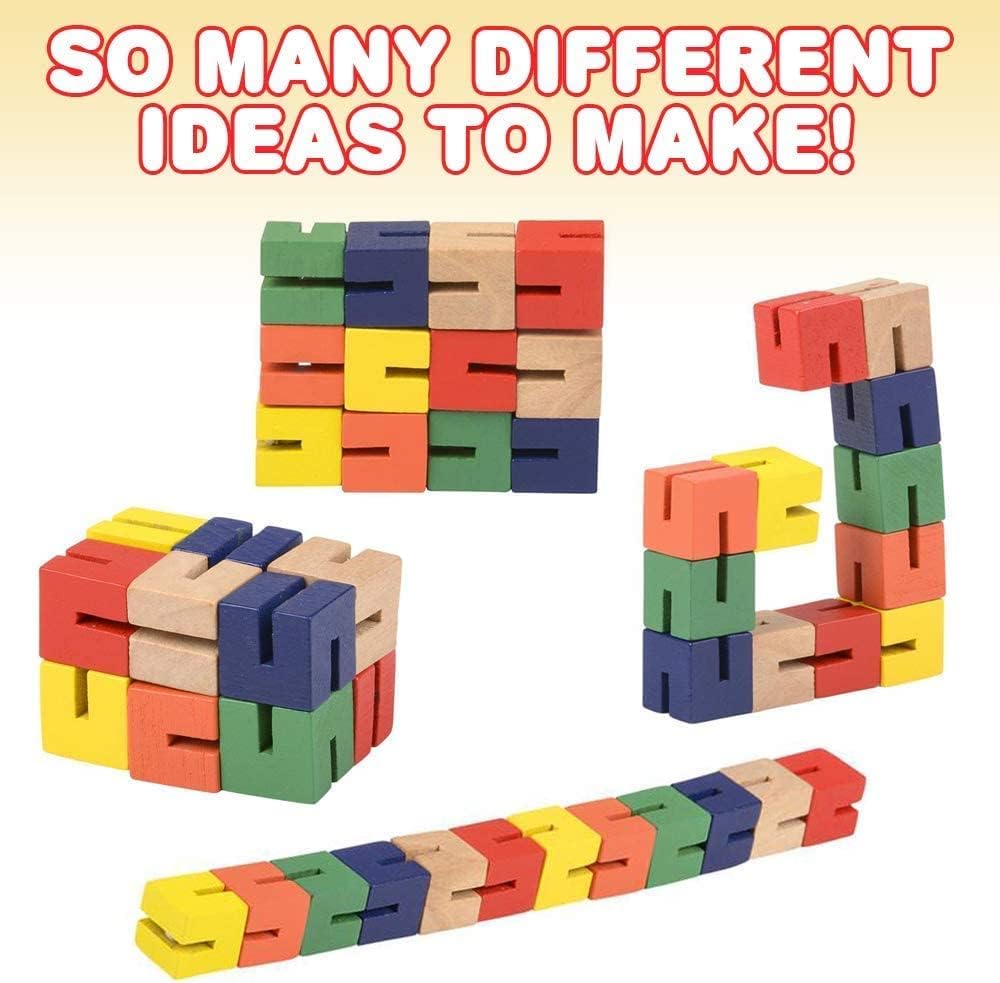 Wooden Twist Cubes Puzzle Fidget Multi Colored Flexi Puzzle Stretch, Twist, and Lock Bending Brain Teaser Fidget Sensory Toys for Kids, Stocking Stuffer and Party Favors Finger Fidget (6 Fidgets) - Image 2