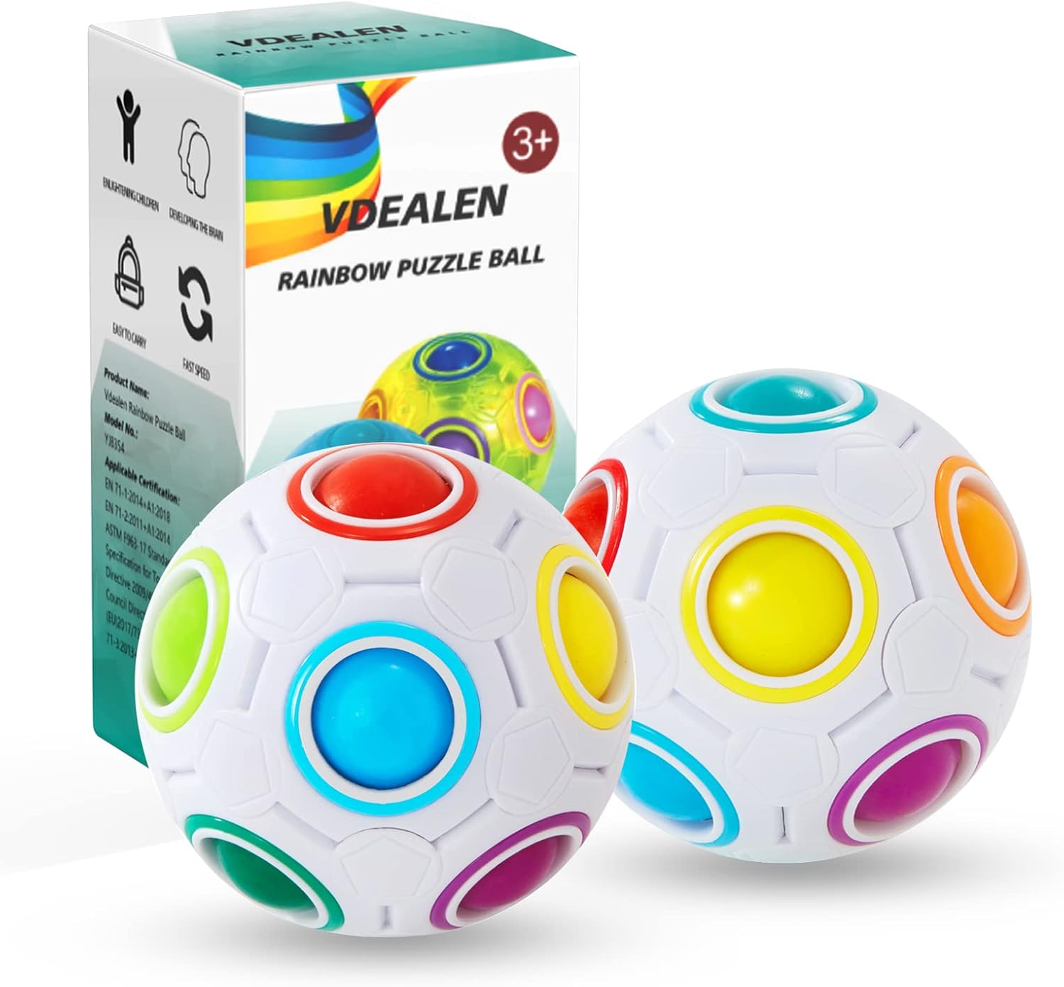 Vdealen Magic Rainbow Puzzle Ball, Fidget Ball Puzzle Brain Teaser Fidget Toy for Boys & Girls- Birthday Party Easter Valentines Christmas Stocking Stuffers for Kids Teen & Adults-2 Pack - Image 2