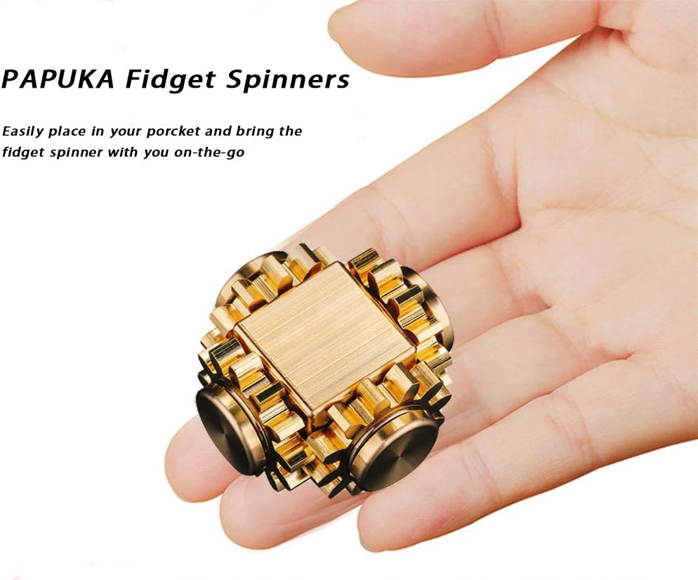 Pure Brass Cube Gears Linkage Anti-Anxiety Fidget Spinner Toy,Metal DIY EDC Meditation Break Bad Habits ADHD Finger Spinning Toy for Kid and Adults High Speed Precision Brass Material - Image 3