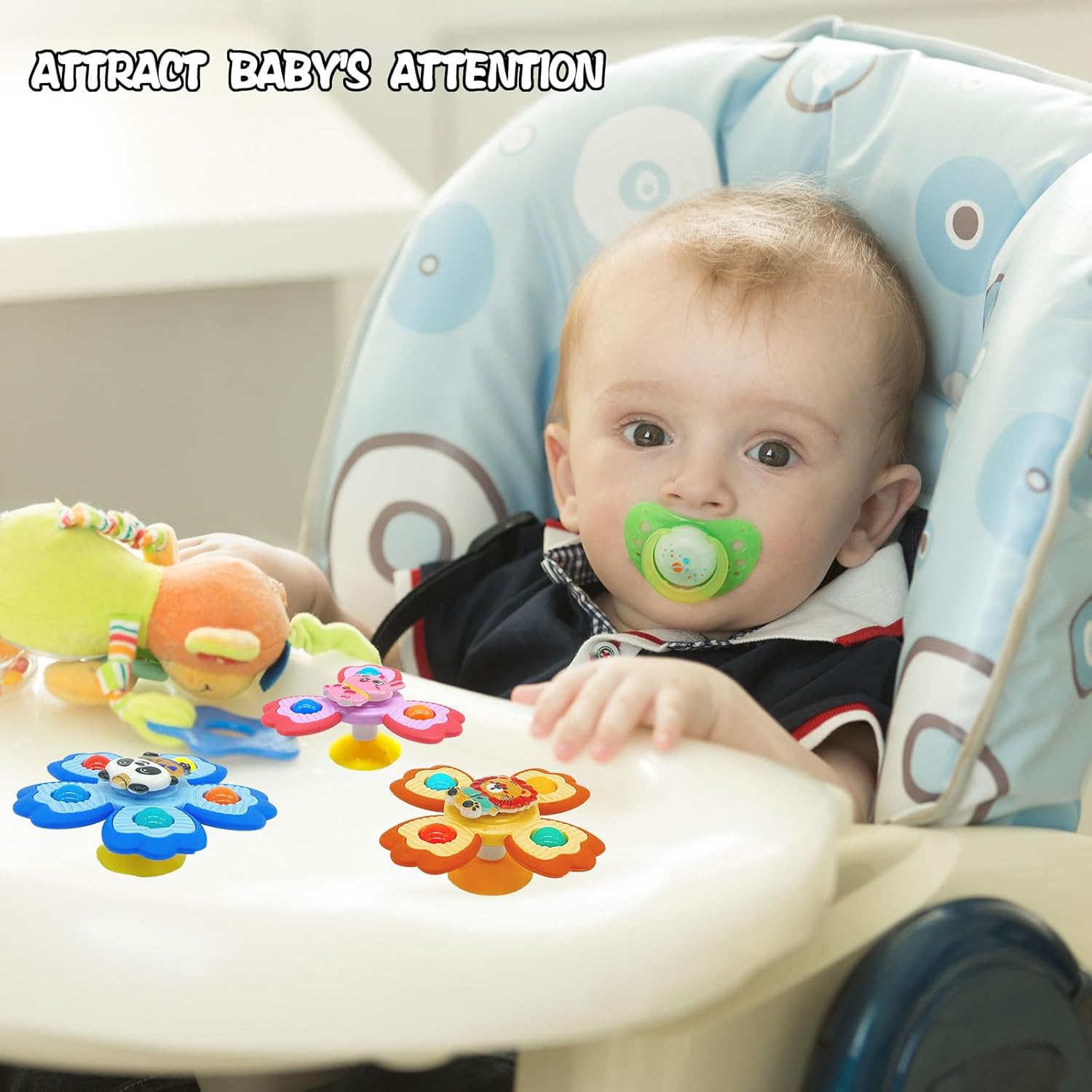 4 Pcs Pop Suction Cup Spinner Toys for 1 Year Old Baby|Baby Bath Toys|Sensory Toys for Toddlers 1-3|Spinning Toy for Boys and Girls|Airplane Car Travel Table & Window Toy Birthday Gifts for Infant - Image 3