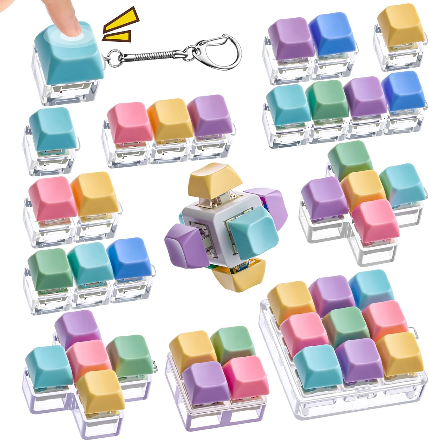 12 Pcs Decompression Toys Keyboard Clicker Toy Fidget Keyboard Keychain Button Stress Relief Gifts for Adults and Kids Office Pass Time(Classic) - Image 2