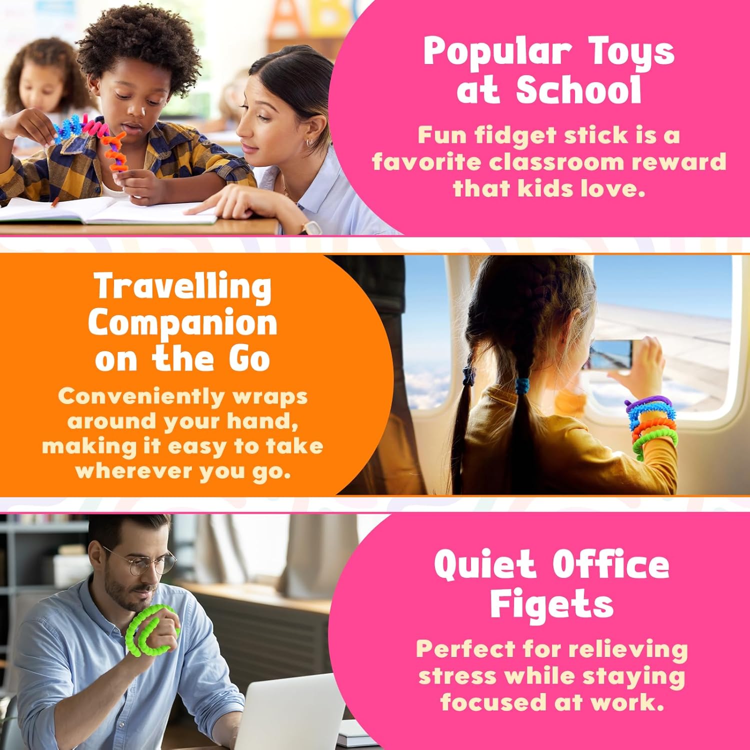 Fidget Toys Sensory Stick: Textured Calming Sensory Toys for Autism Kids, Teacher Classroom Must Haves, Anxiety Relief Fidgets for Classroom Student, Travel Activities Essential 6 Pack - Image 7