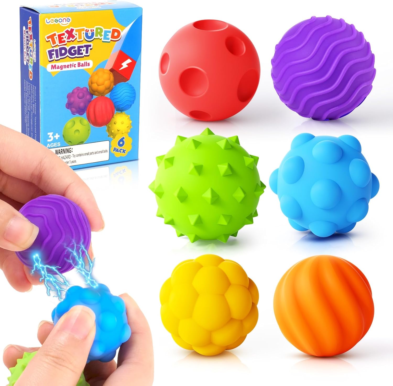 LESONG Magnetic Balls Fidget for Kids: Sensory Items Large Silicone Magnet Balls - Quiet Fidget Toys for Anxiety ADHD Autism Office Travel Classroom - Gifts for Boys Girls (6 Pack) - Image 2