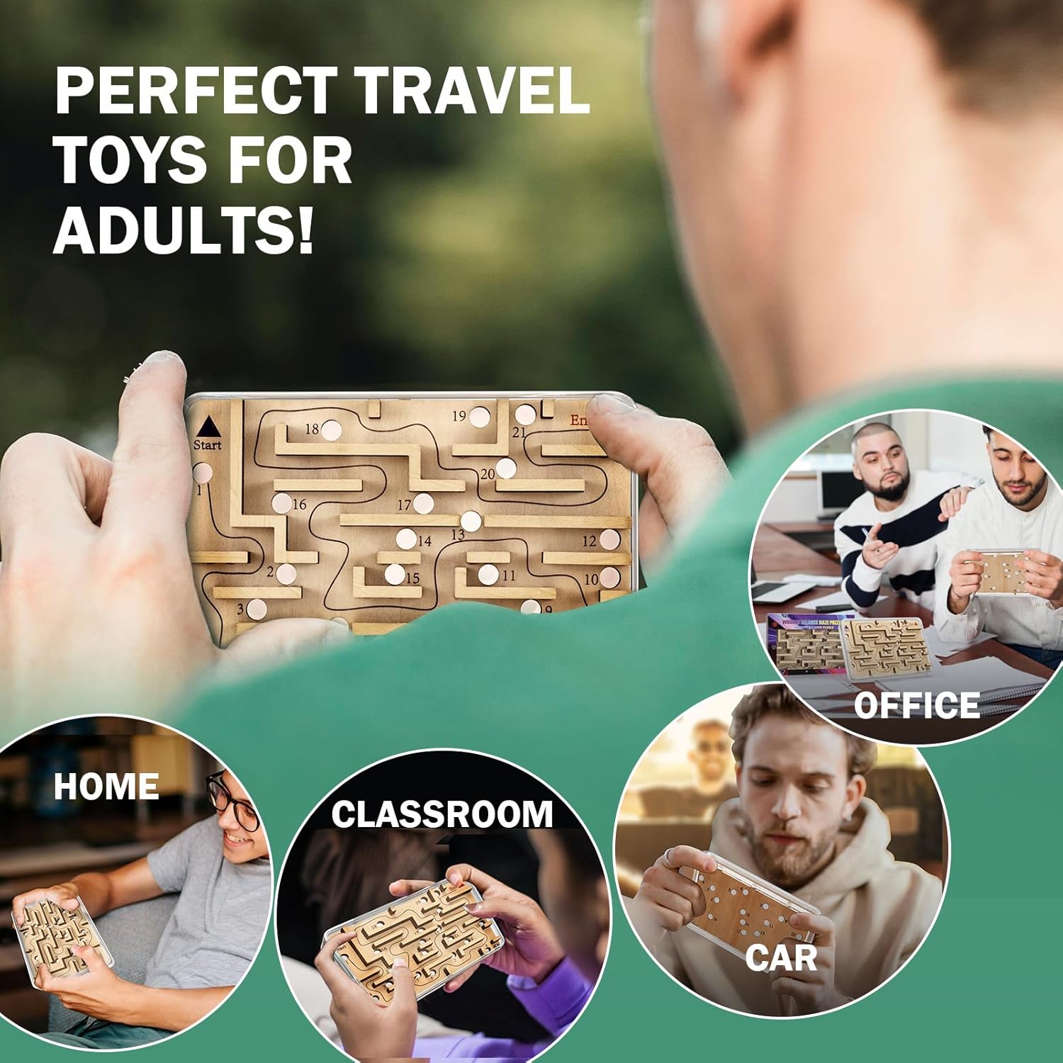 Handheld Fidget Puzzle Game for Kids and Adults - Challenging Wooden Labyrinth Marble Maze for Teen Boys - Fun Brain Teaser Puzzle Fidget Toys for Travel Stocking Stuffer Party Favor for Kids Ages 8+ - Image 7