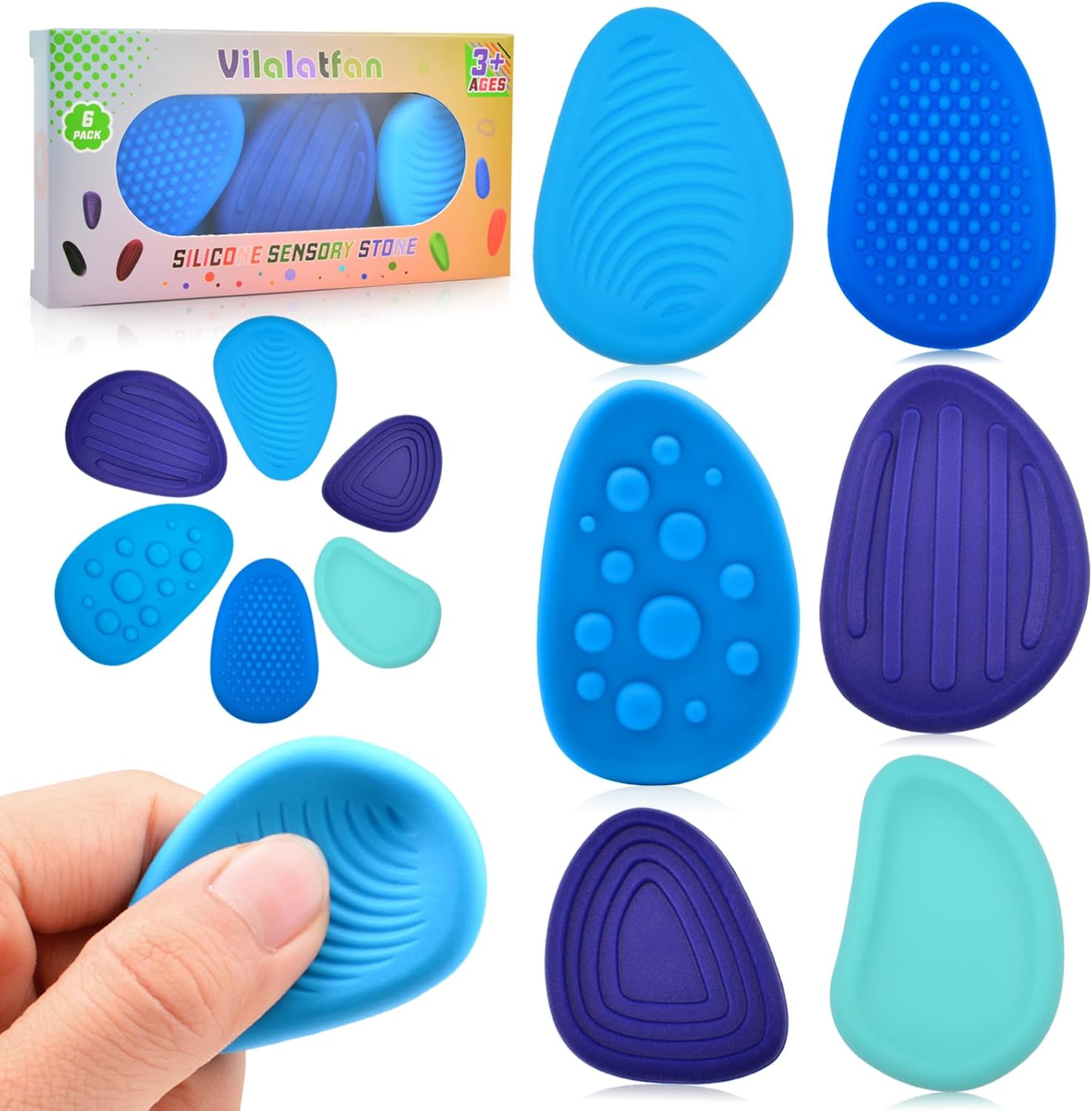 Fidget Toys Sensory Stones for Kids and Adults,6 PCS Texture Worry Stone for Anxiety Autism Teen Calm Down & ADHD Stress Relief,Quiet Fidgets for Classroom Small Prizes Gifts for Travel Toy - Image 2