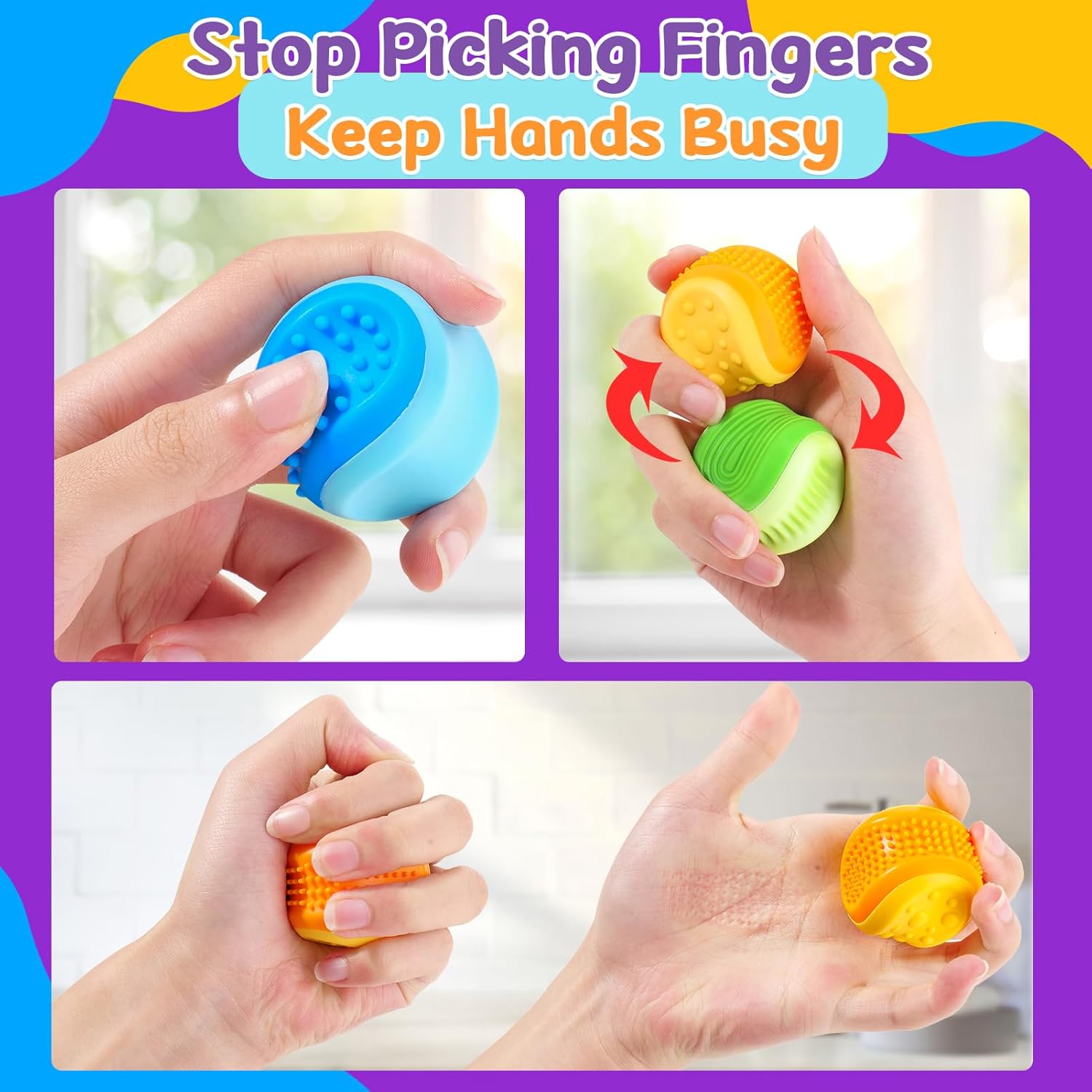 Fidget Toys Sensory Stone for Kids: 3 Pack Double Sided Textured Sensory Toys for Autism Children Calming - Quiet Stress Fidget Gadget for Student Classroom, Adult Office, Travel Essentials - Image 3