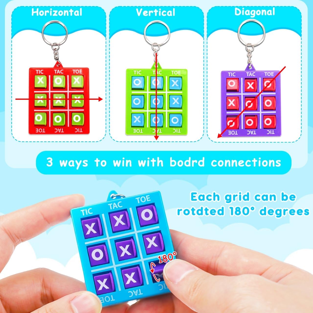 16 PCS Tic Tac Toe Game Keychains Party Favors Goodie Bags Stuffers for Kids 8-12 4-8, Treasure Chest Box Toys for Classroom Prizes, Halloween party Supplies Birthday Return Gift Pinata Filler Bulk - Image 5