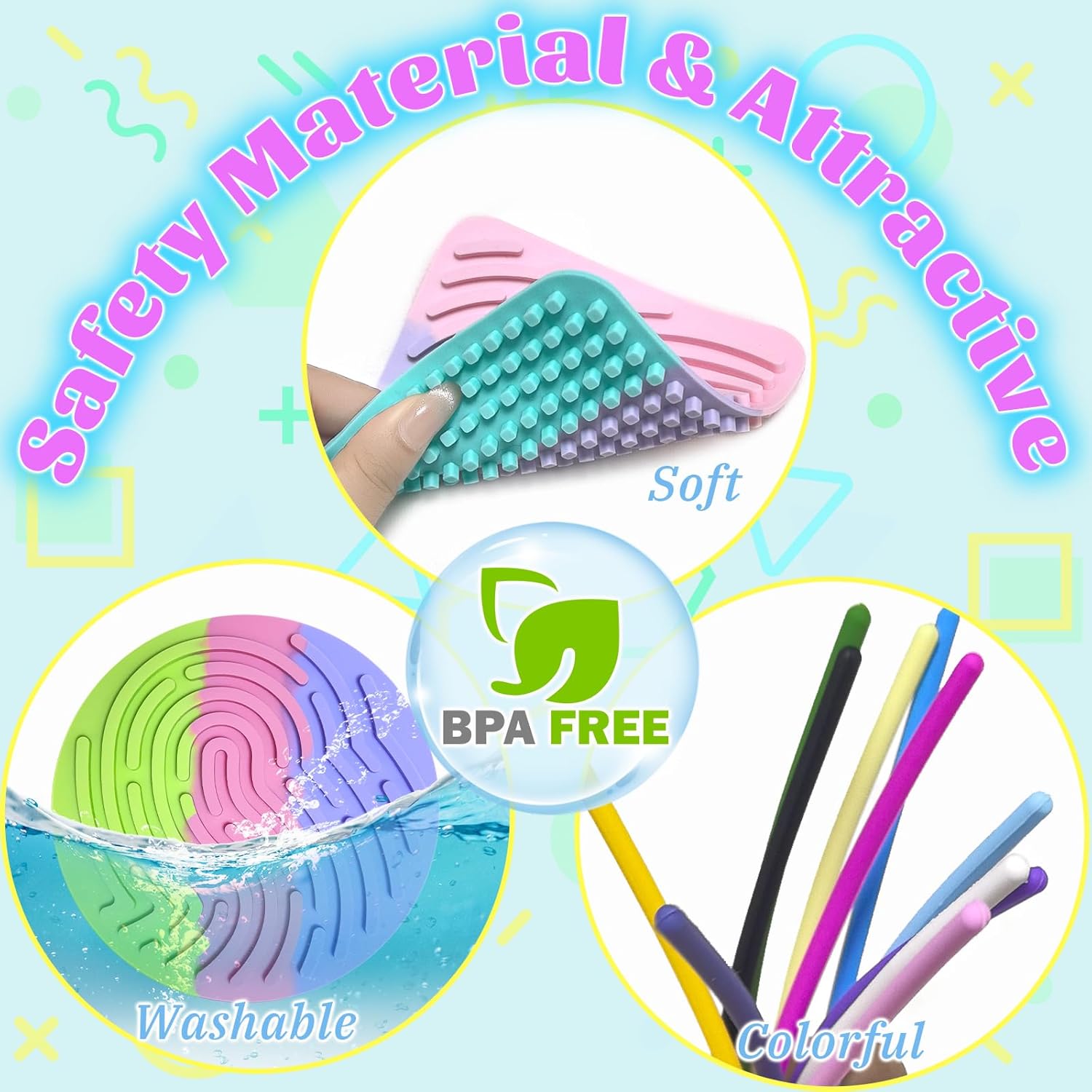 Sensory Activity Board for Kids, 2 Pack Silicone Fidget Toy Square+Round, Calm Down Toy for Stress Anxiety Autism ADHD, Xmas Birthday New Year Gifts for Kids 3+ with 22 Strings 50 Buttons - Image 6