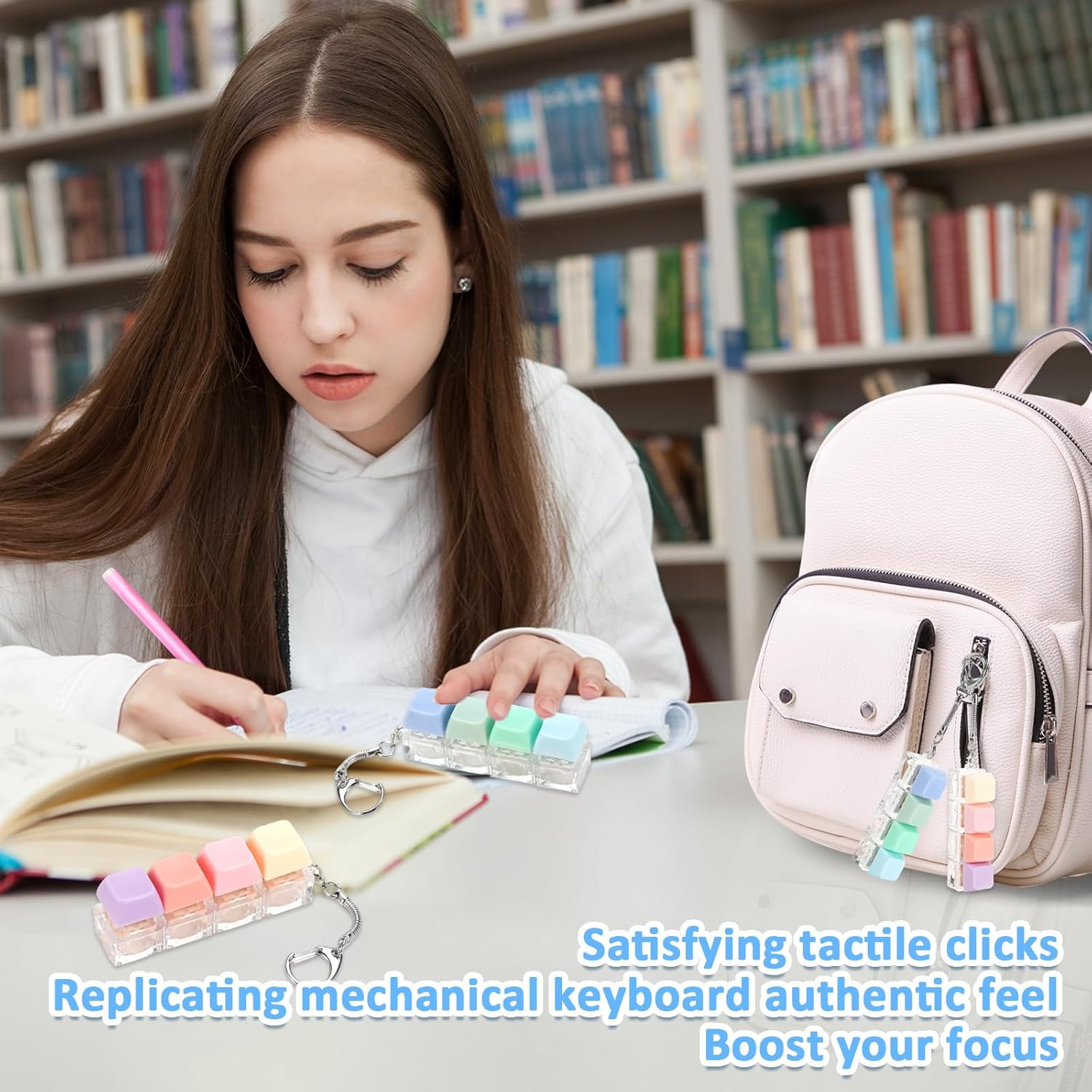 Keyboard Fidget Toy, 2 PCS Fidget Keyboard Silent Fidget Toys Clicker Fidget Keychain Fidgets for Adults Stress Relief Anxiety Sensory Fidget Toys Silent Loud Keyboard Fidget Clicker - Image 5