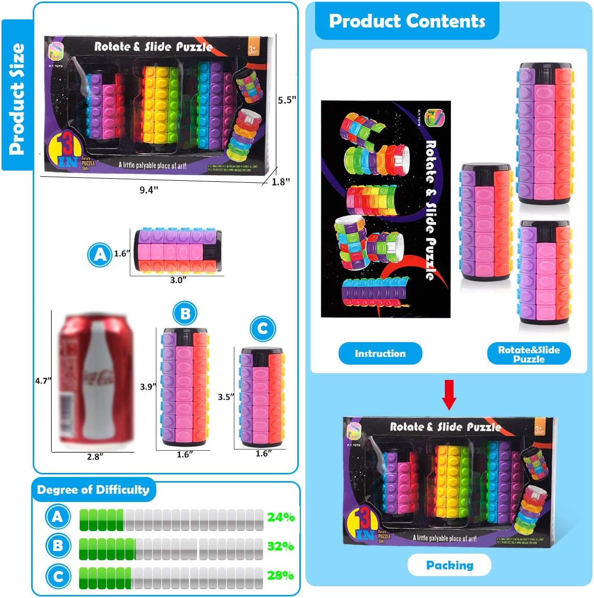 R.Y.TOYS Rotate and Slide Puzzle-Design Patent,Fidget Toys(Restore Order/Create Patterns) 8 Colors,6, 7 and 8 Layers-Detach Piece for Quick Play,Brain Teaser,Sensory Toys,Easter Basket Stuffers - Image 6