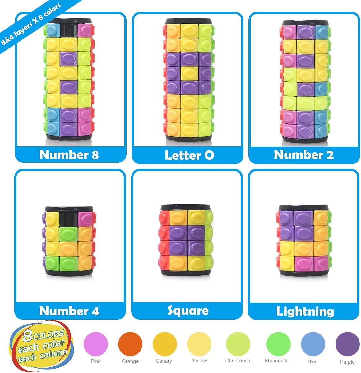 R.Y.TOYS Rotate and Slide Puzzle-Design Patent,Fidget Toys(Restore Order/Create Patterns) 8 Colors,4 and 8 Layers-Detach Piece for Quick Play,Brain Teaser,Sensory Toys Gifts,Easter Basket Stuffers - Image 3