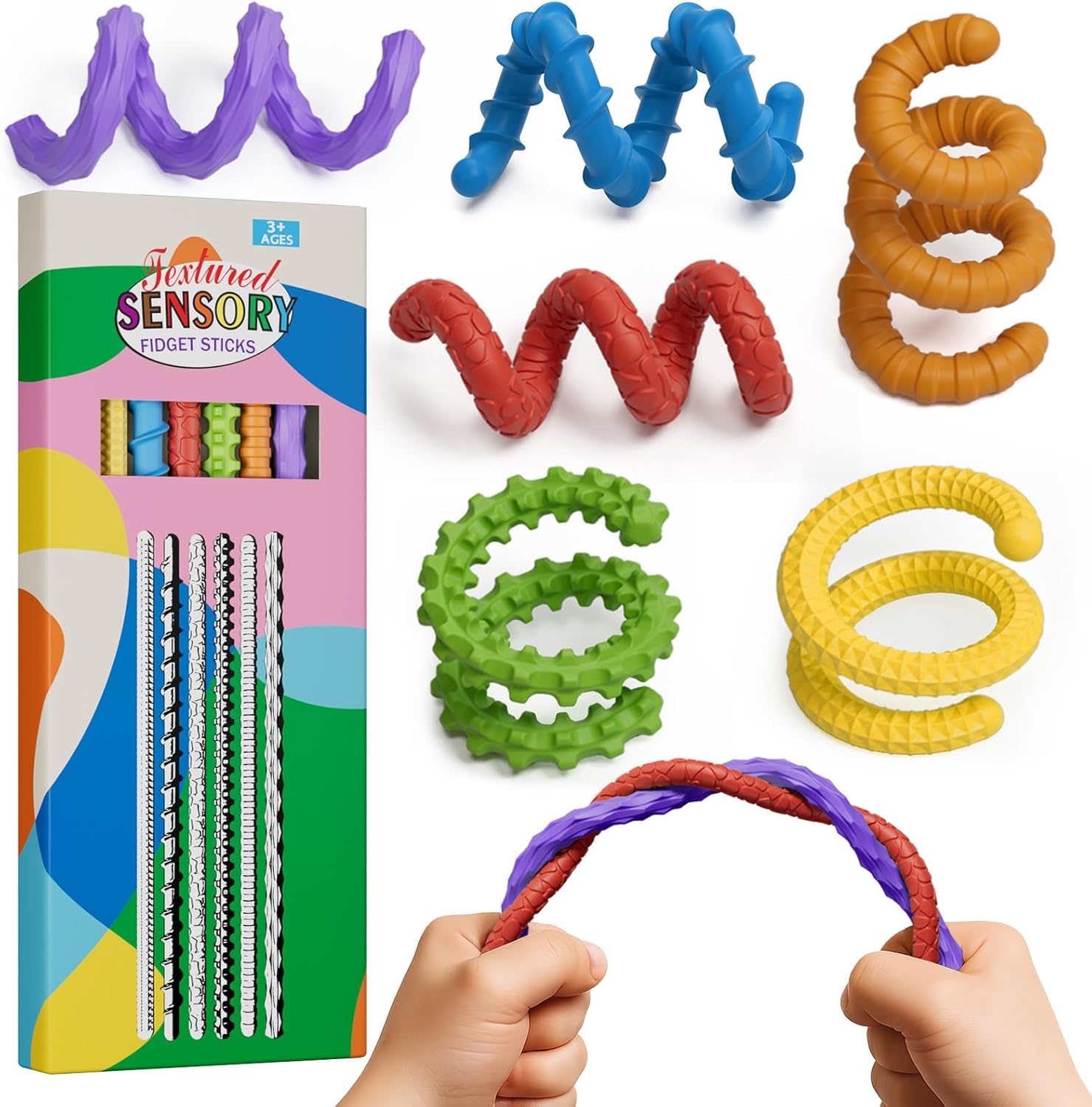 Flexible Sensory Fidget Sticks for Kids,6PCS Sensory Fidget Toys for Stress Anxiety Autistic ADHD,Calm Down Travel Airplane Essentials Toys,Stuffers Gifts for Teens Boys Girls - Image 2