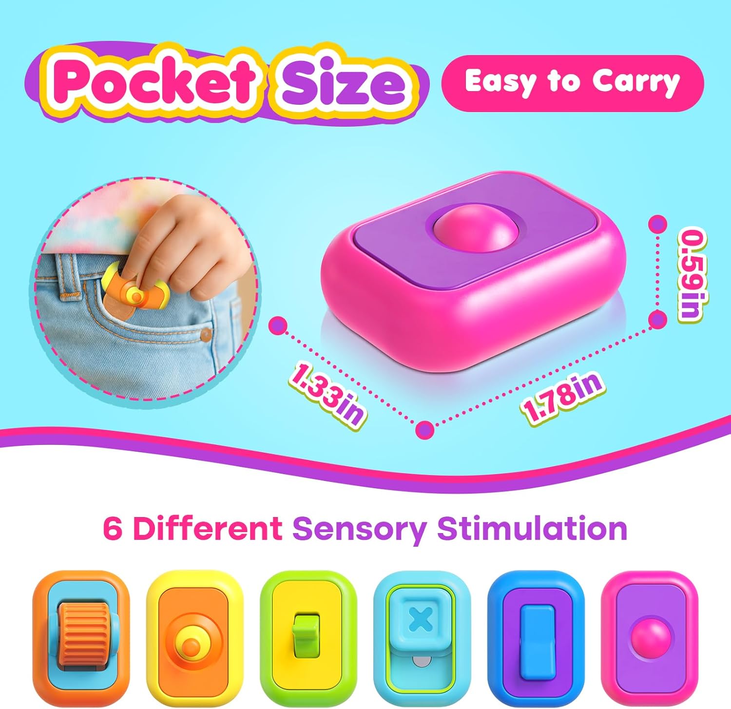 Sensory Fidget Toys for Kids Adults: 6 Pack Multi-Functional Fidgets Stress Relief Cubes, Autism Sensory Toys Pack with Roller, Magnetic Slider, Joystick- Desk Fidget Toys for Classroom Prizes Office - Image 3
