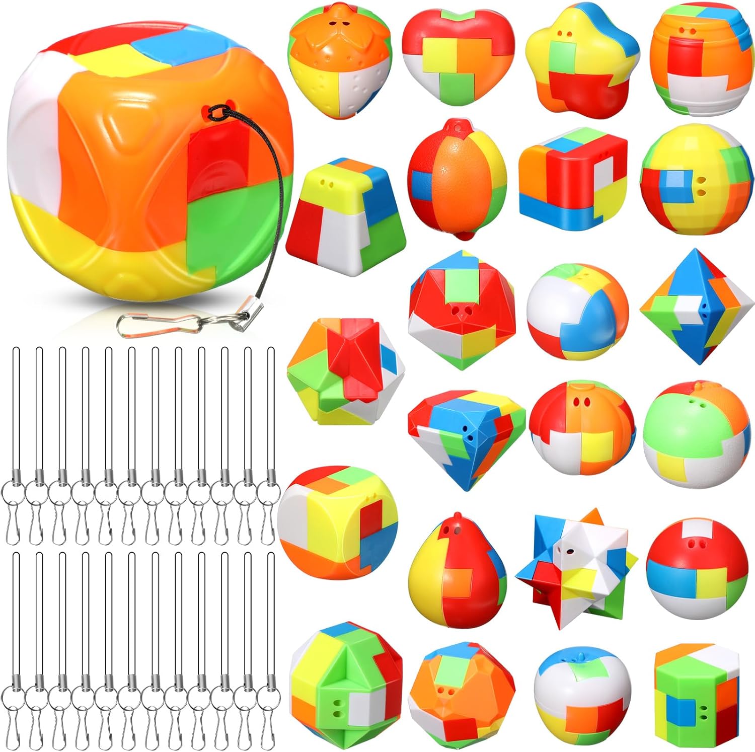 Syhood 24 Pieces Brain Teaser Puzzles for Kids and Adults Mind Game Toys Set,3D Plastic Unlock Interlock Puzzle,Cube,Ball, Barrel,Interlocking Sensory Educational Toys for Mind, IQ, Logic Test - Image 2