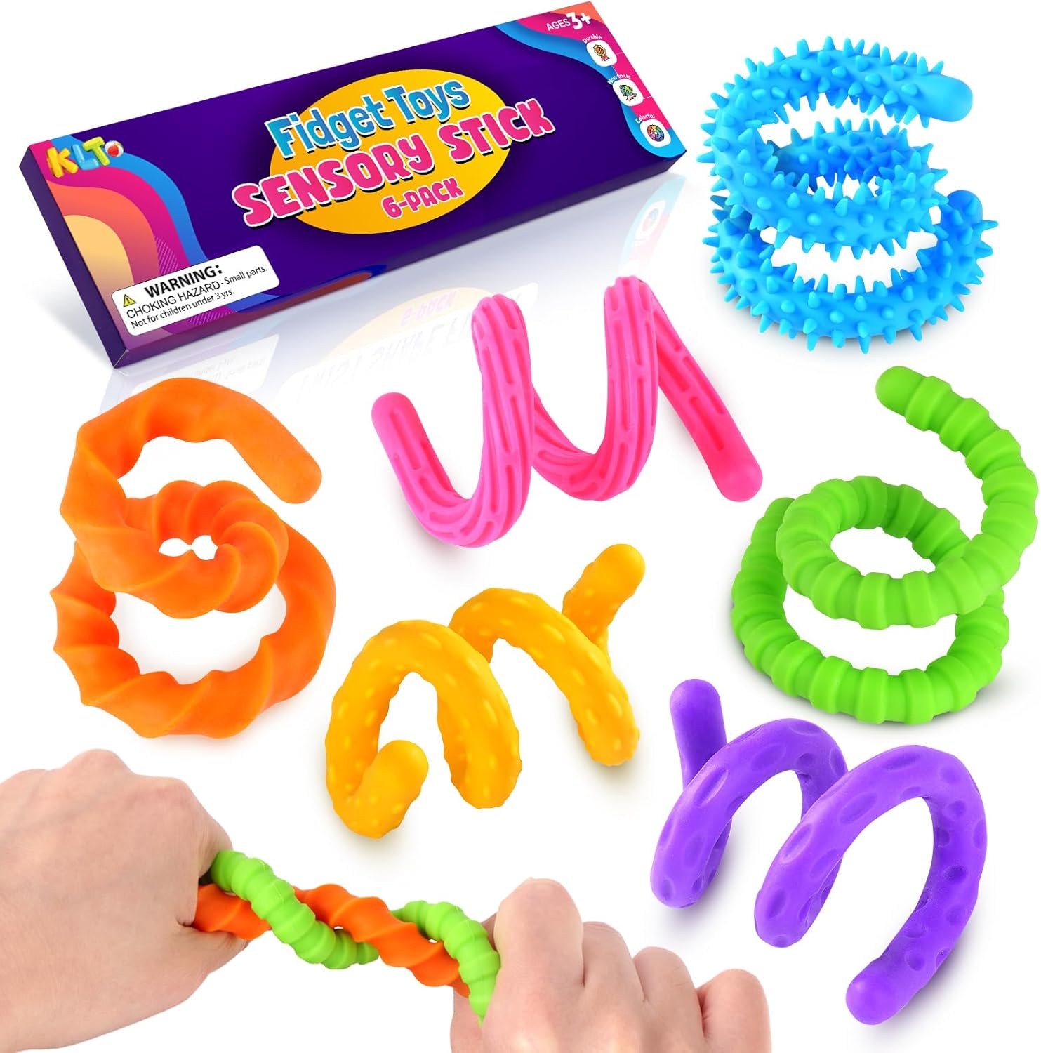 Fidget Toys Sensory Stick: Textured Calming Sensory Toys for Autism Kids, Teacher Classroom Must Haves, Anxiety Relief Fidgets for Classroom Student, Travel Activities Essential 6 Pack - Image 2