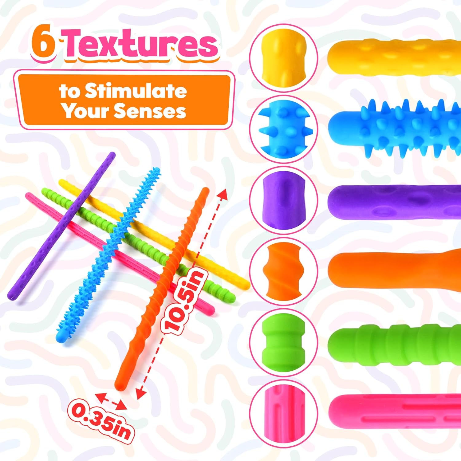 Fidget Toys Sensory Stick: Textured Calming Sensory Toys for Autism Kids, Teacher Classroom Must Haves, Anxiety Relief Fidgets for Classroom Student, Travel Activities Essential 6 Pack - Image 6