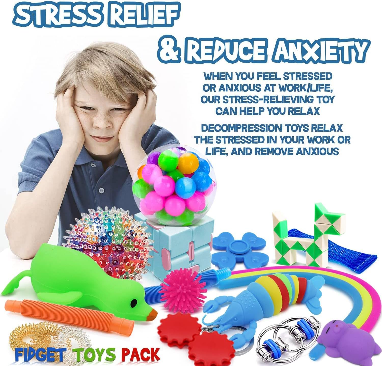 34 Pcs Fidget Toys, Stress Relief Fidget Sensory Toys for Kids Adults Boys Girls ADHD OCD Anxiety Autism, Treasure Box Prizes Classroom Rewards Party Favors Carnival Prizes Goodie Bag Stuffers Gifts - Image 5