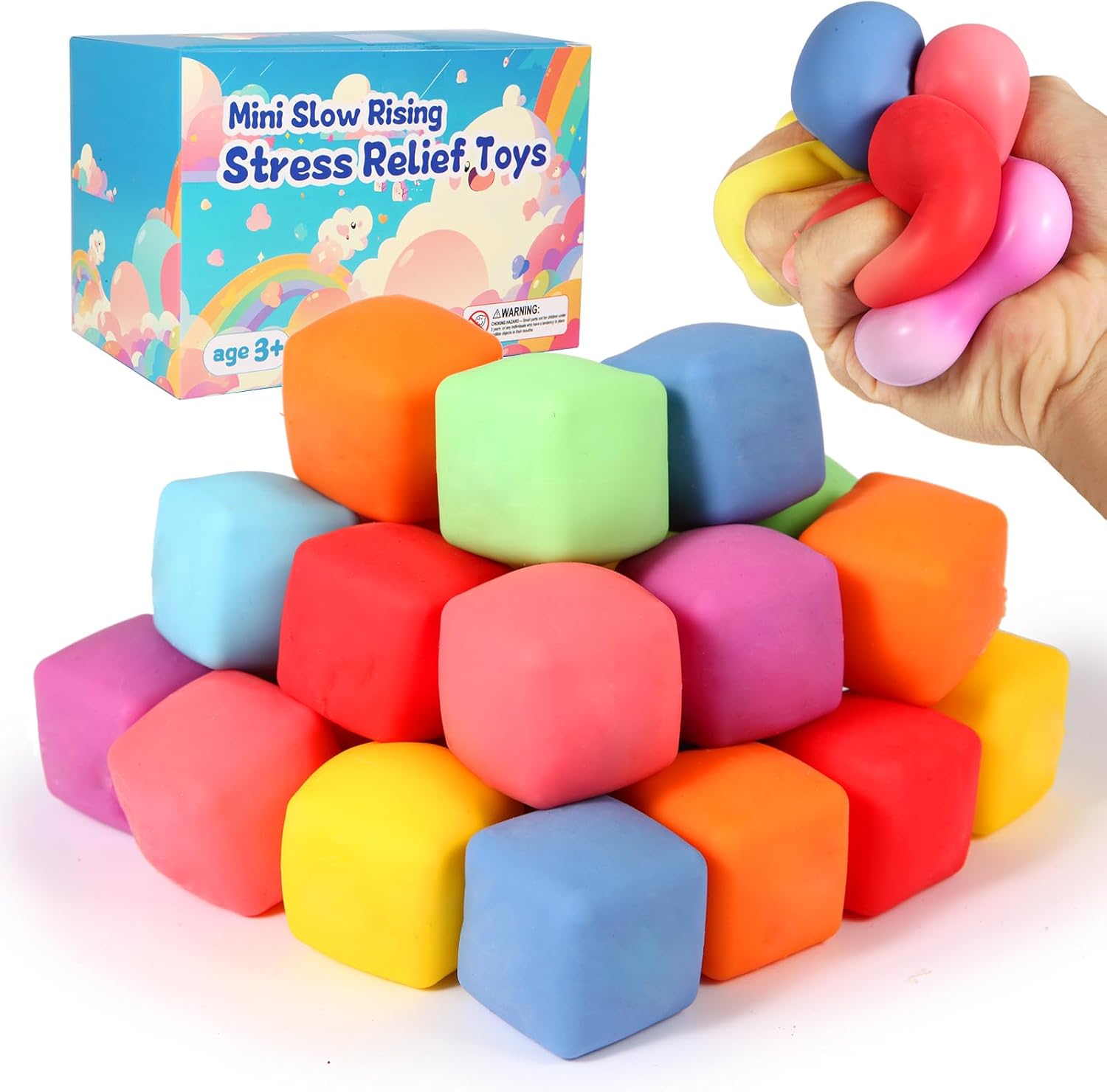 24 Pack Slow Rising Stress Cube , Dough Stress Balls Soft Fidget Squishy Toys for Anxiety Relief, Pull Stretch Classroom Prize Party Favors Toys for Kids - Image 2