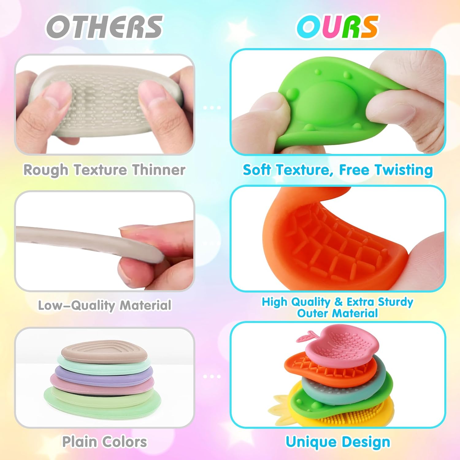 Fidget Toys Sensory Stone for Kids: 6 Pack Textured Worry Stone for Autism Calming Down, Fruit Silicone Textured Worry Stones for Autism Kids - Stress Toys for Students Anxiety Relief - Image 5