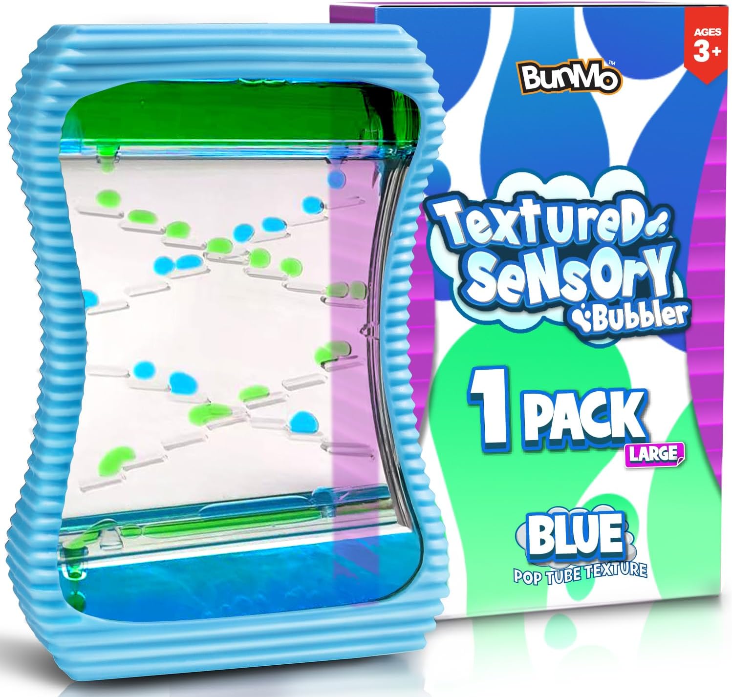 BUNMO Sensory Toys Liquid Motion Bubbler - Calming Fidget Toy for Kids & Adults - Sensory Bottles - Textured Silicone Bubble Timer with Mesmerizing Liquid Flow - Large Blue - Image 2