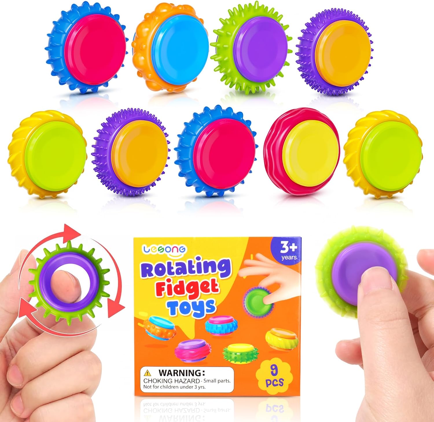 Fidget Toys Sensory Rings for Kids: 9 Pack Quiet Finger Spinner - Sensory Texture Stress Toys for Classroom School - Gifts for Students Kids Autism Calming - Image 2