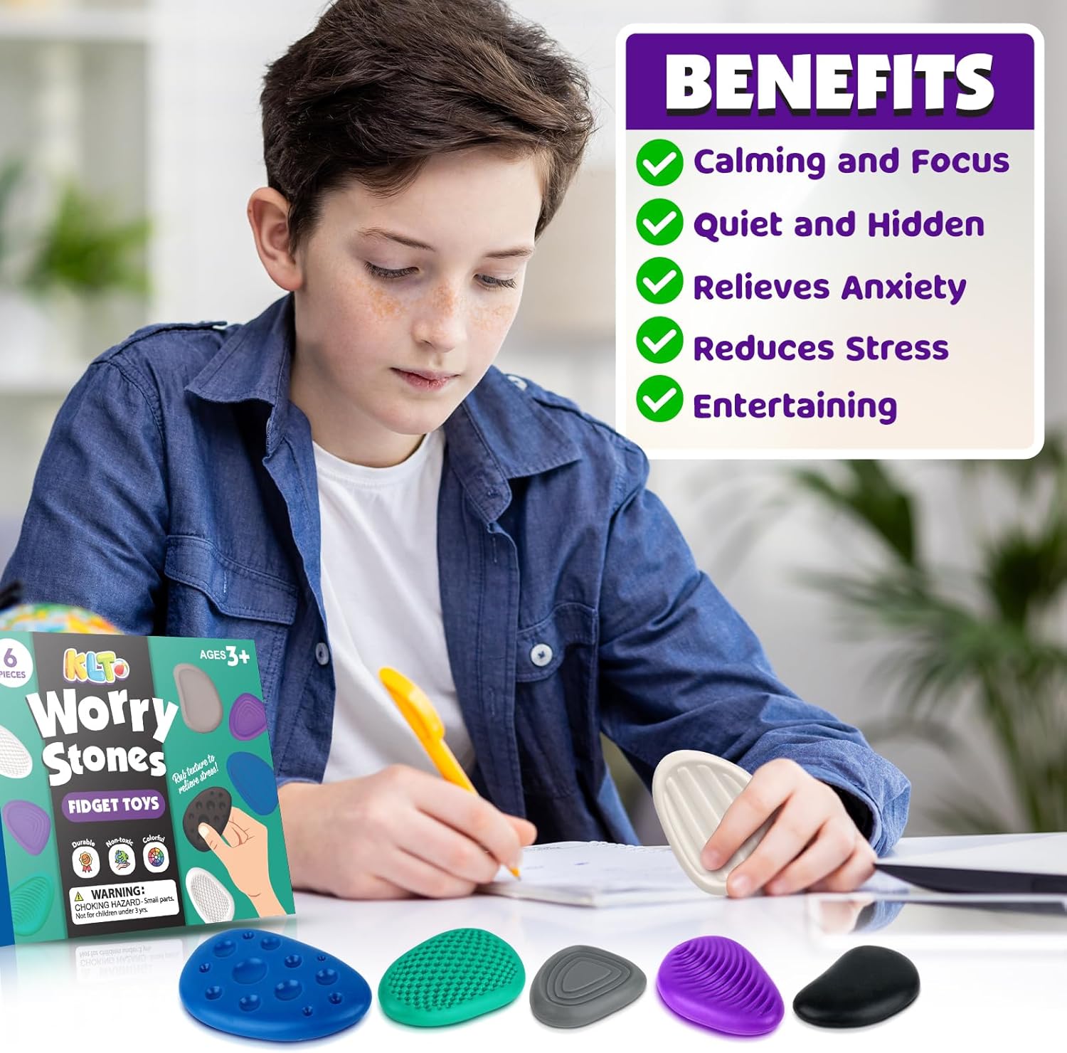 Fidget Toys Adults Sensory Stone: 6 Pack Textured Worry Stone for Autism Kids Calming Down - Fidget Stress Toys for Anxiety Relief - Small Students Prizes Fidget Toys - Image 5