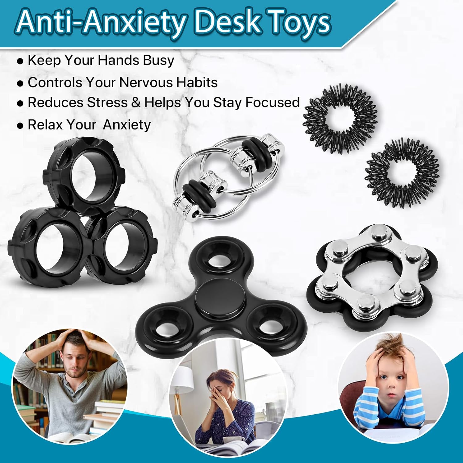 Fidget Toys Adults Pack 6Pcs, EDC Fidgeting Game for Kids Teen Cool Mini Gadget Desk Toys Figette Spinner Figits Rings Classroom ADHD Stress Anxiety Relief Silent Toy Stocking Stuffers Gift for Boys - Image 5