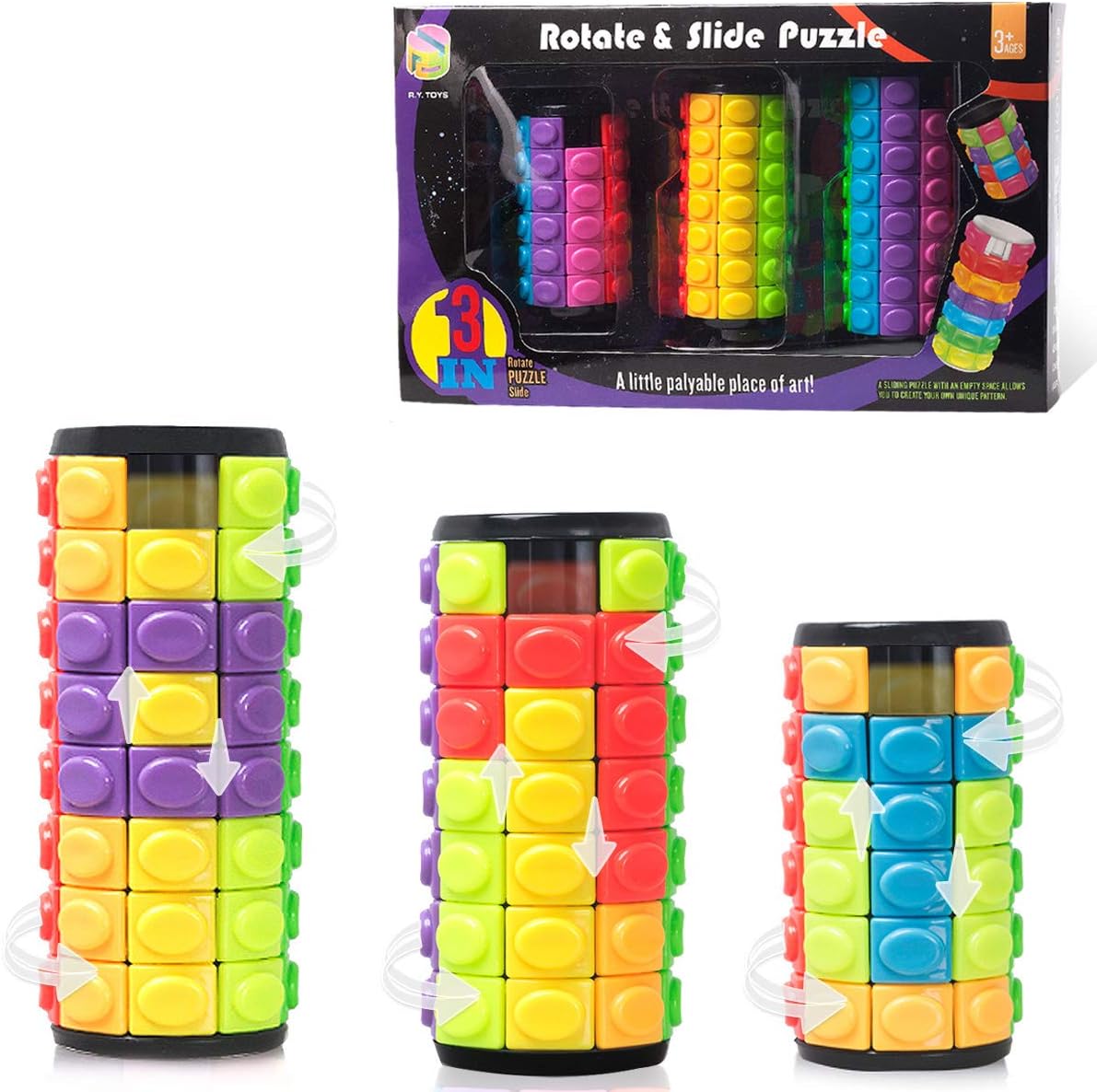 R.Y.TOYS Rotate and Slide Puzzle-Design Patent,Fidget Toys(Restore Order/Create Patterns) 8 Colors,6, 7 and 8 Layers-Detach Piece for Quick Play,Brain Teaser,Sensory Toys,Easter Basket Stuffers - Image 2