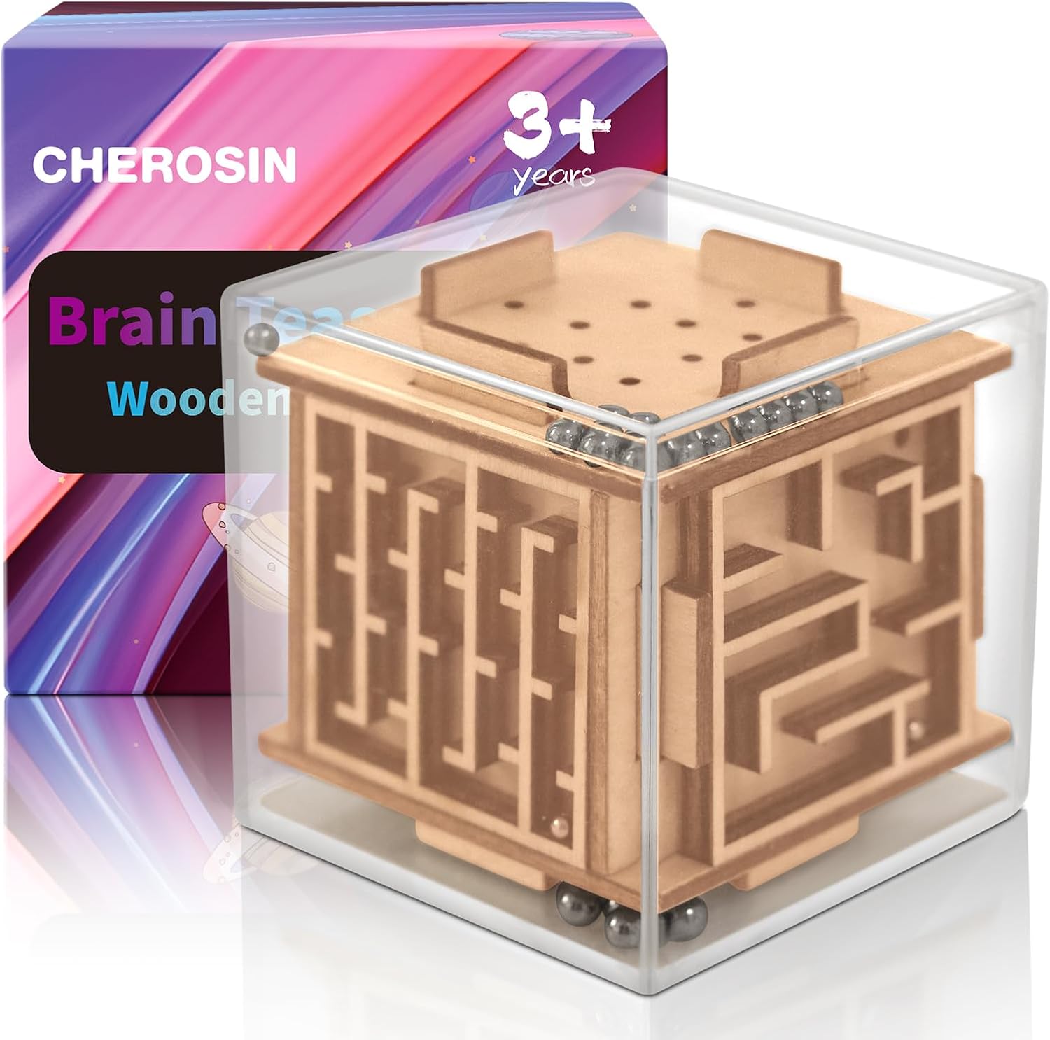Fidget Puzzle Cube for Kids and Adults - 6-Sided Wooden Puzzle Game Fidget Toy for Anxiety Relief - Handheld Maze Cube for Travel - 3D Brain Teaser Magic Cube for ADHD Autism Kids & Teenage - Image 2