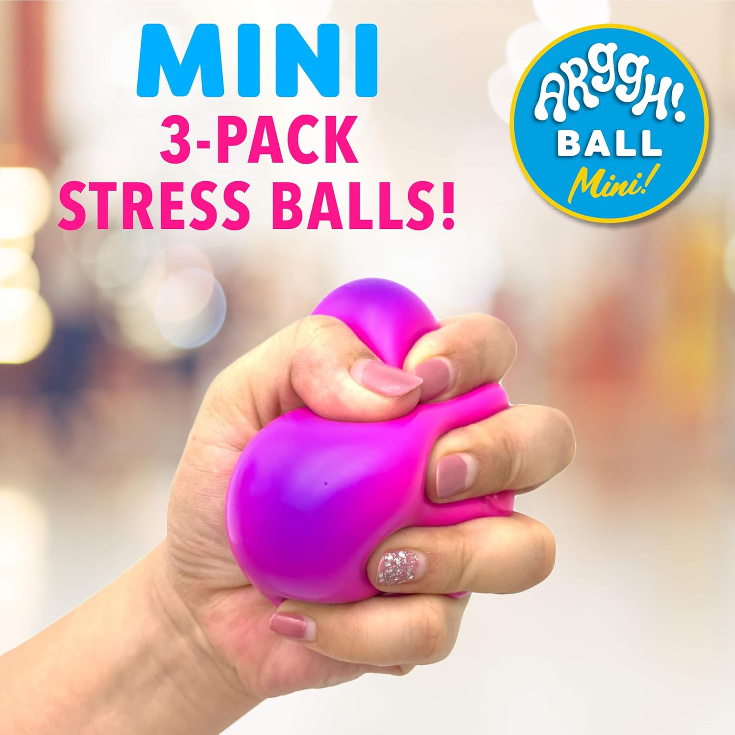 Power Your Fun Arggh Mini Stress Balls for Adults and Kids - 3pk Squishy Stress Balls, Color Changing Resistance Fidget Toys, Sensory Stress Relief Squeeze Toys Squishy Toy (Yellow, Pink, Blue) - Image 3