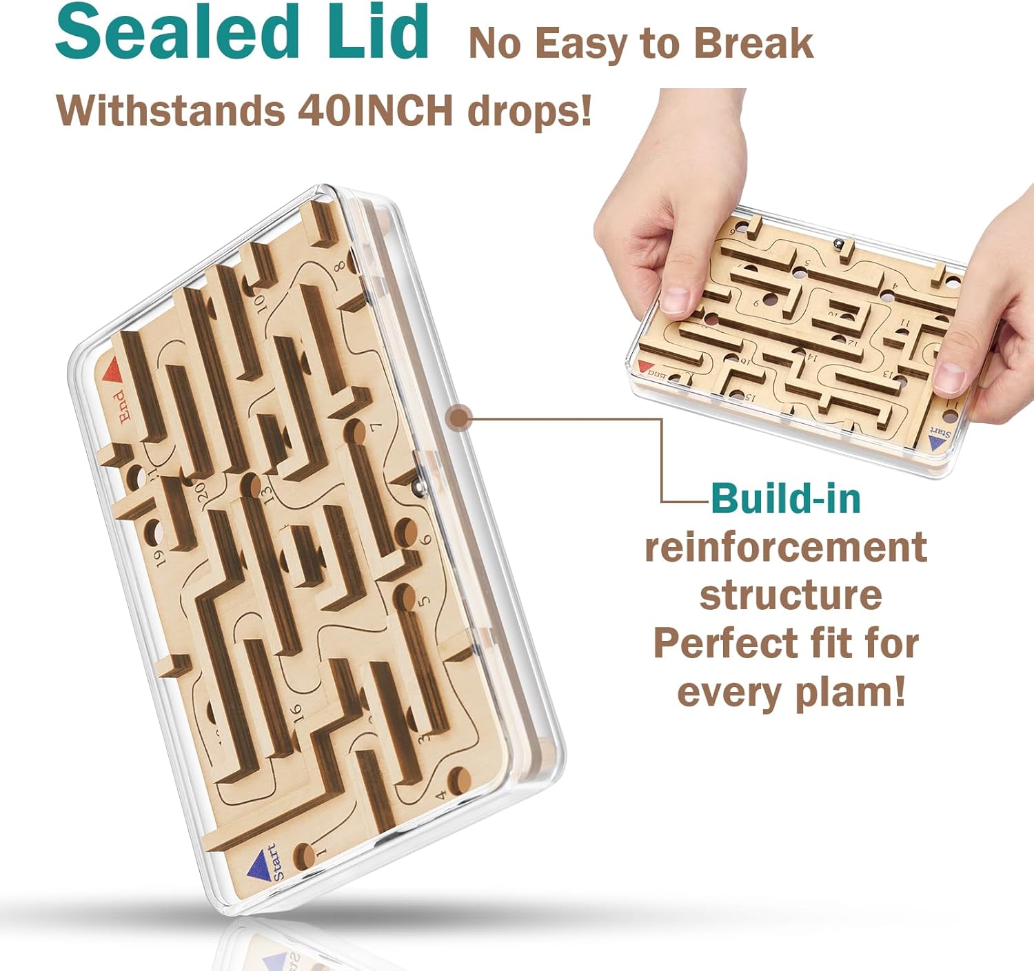 Handheld Fidget Puzzle Game for Kids and Adults - Challenging Wooden Labyrinth Marble Maze for Teen Boys - Fun Brain Teaser Puzzle Fidget Toys for Travel Stocking Stuffer Party Favor for Kids Ages 8+ - Image 5
