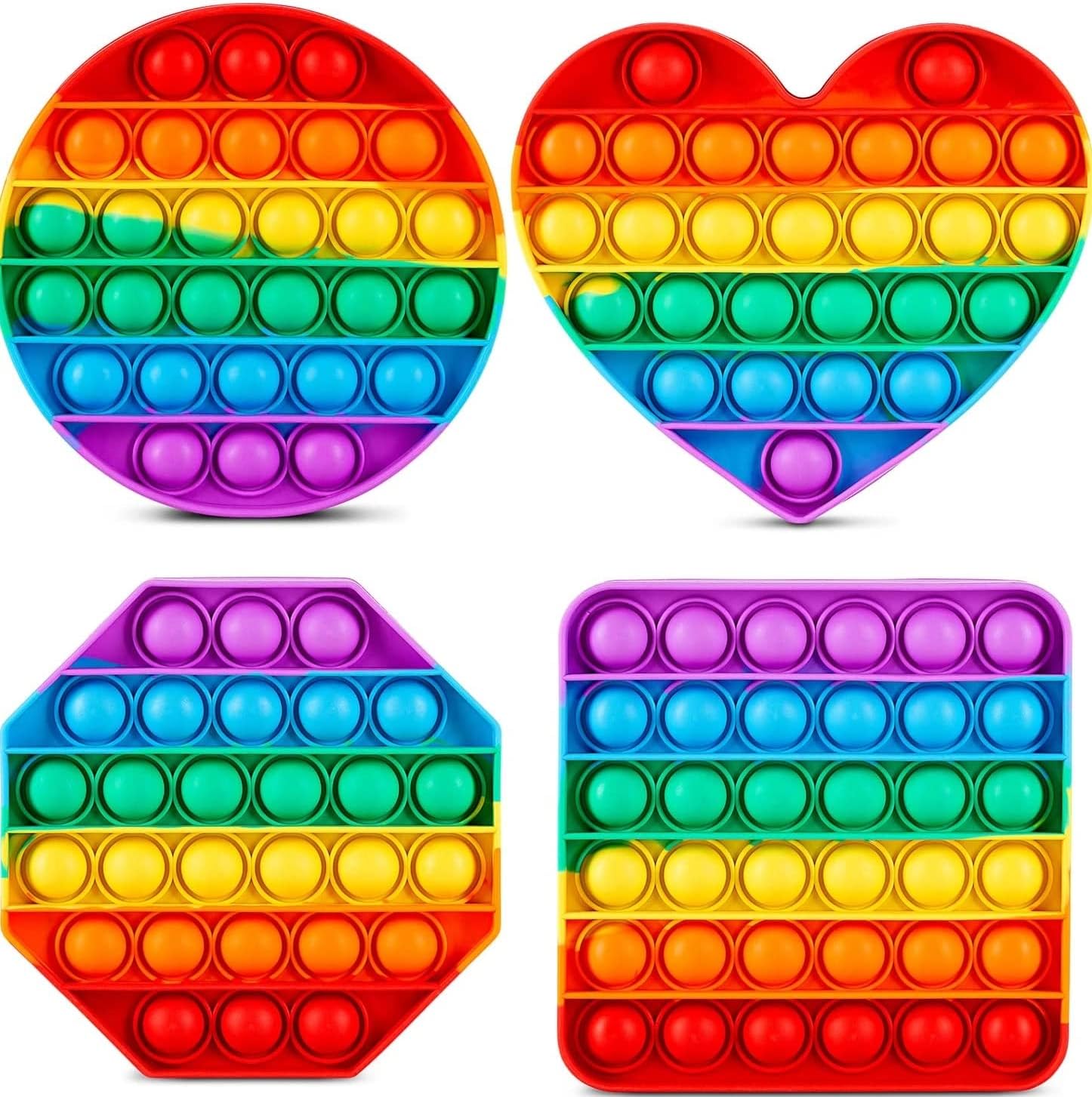 Multipurpose 4 Pack Rainbow Pop it Fidget Toy, Bubble Sensory Toy for Kids and Adults, Stress Reliever, 4 Shapes Poppers-Heart, Circle, Octagon, Square Pressure Relieving - Image 4