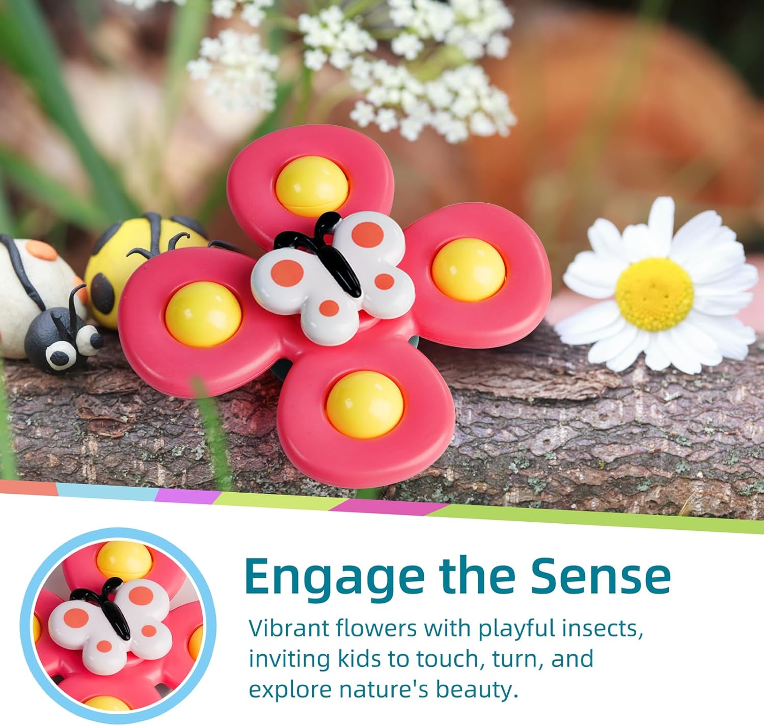 LiKee Strong Suction Cup Fidget Rotating Sensory Bath Toys for Baby 12 18 Months Airplane Car Travel Table & Window Toys for 1 2 Years Old Toddler Boys and Girls (Insect-1) - Image 5