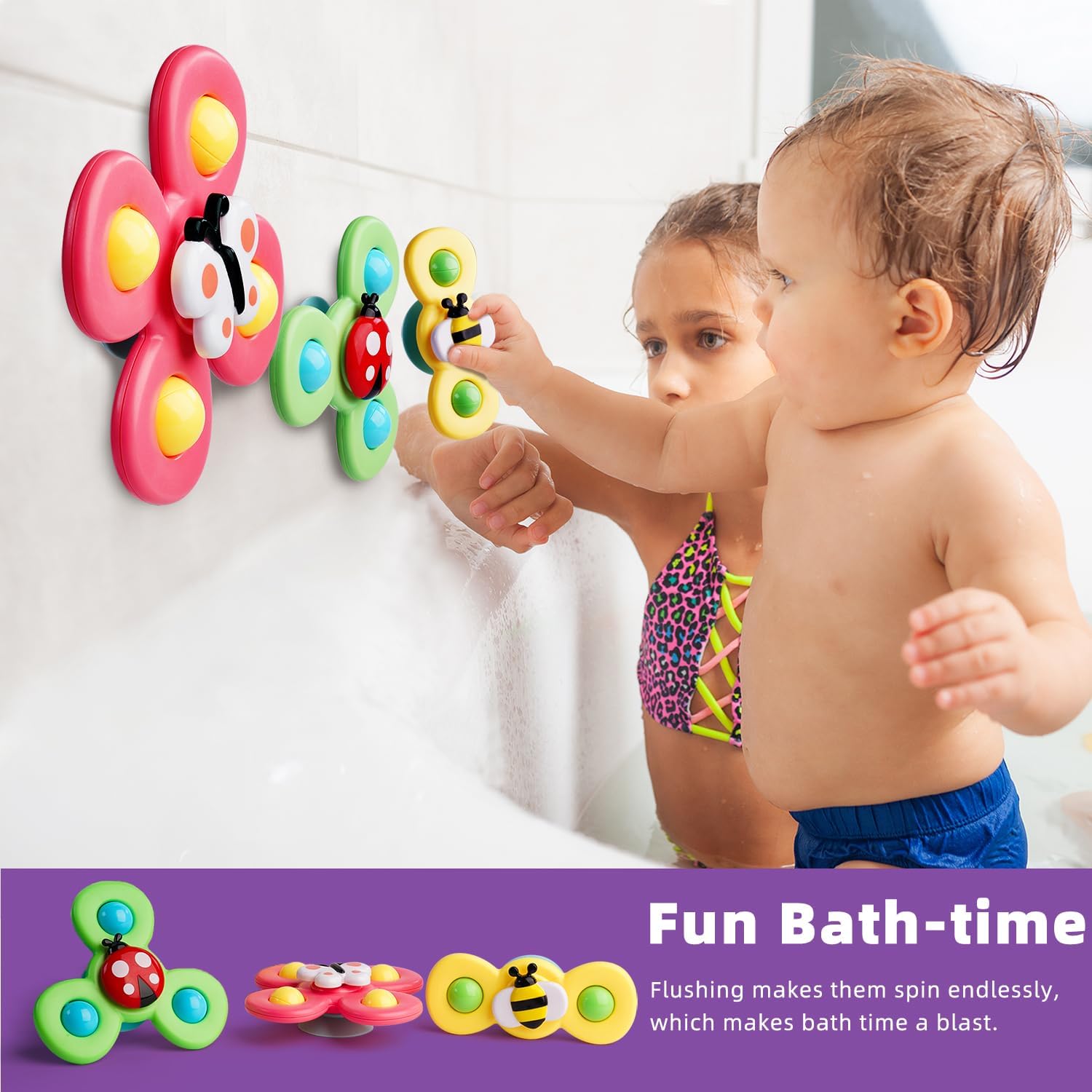 LiKee Strong Suction Cup Fidget Rotating Sensory Bath Toys for Baby 12 18 Months Airplane Car Travel Table & Window Toys for 1 2 Years Old Toddler Boys and Girls (Insect-1) - Image 6