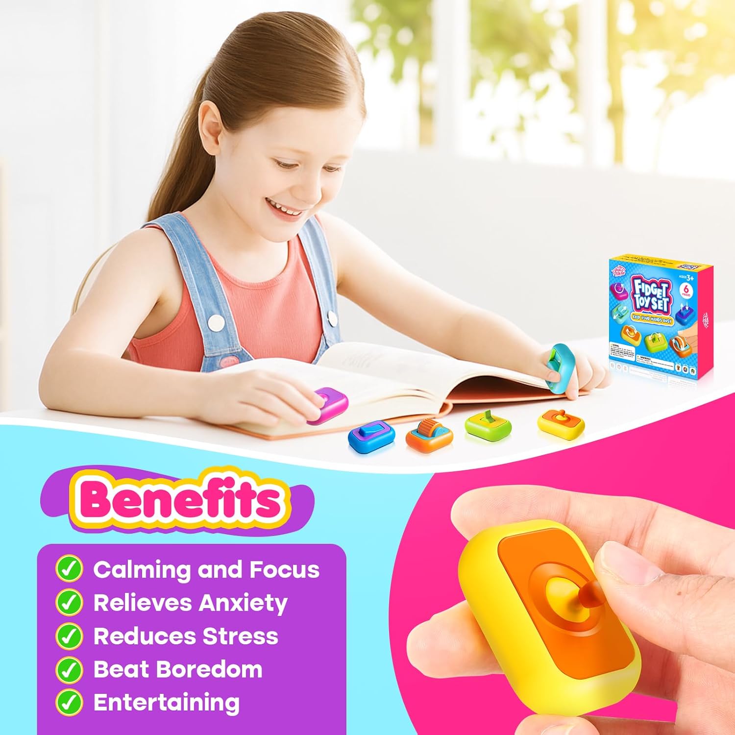 Sensory Fidget Toys for Kids Adults: 6 Pack Multi-Functional Fidgets Stress Relief Cubes, Autism Sensory Toys Pack with Roller, Magnetic Slider, Joystick- Desk Fidget Toys for Classroom Prizes Office - Image 4