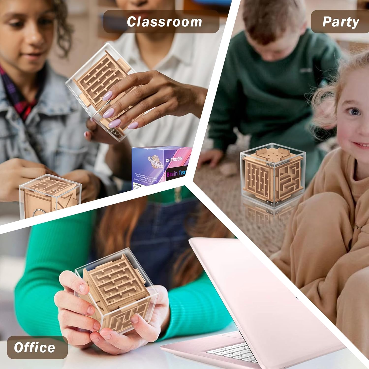 Fidget Puzzle Cube for Kids and Adults - 6-Sided Wooden Puzzle Game Fidget Toy for Anxiety Relief - Handheld Maze Cube for Travel - 3D Brain Teaser Magic Cube for ADHD Autism Kids & Teenage - Image 8