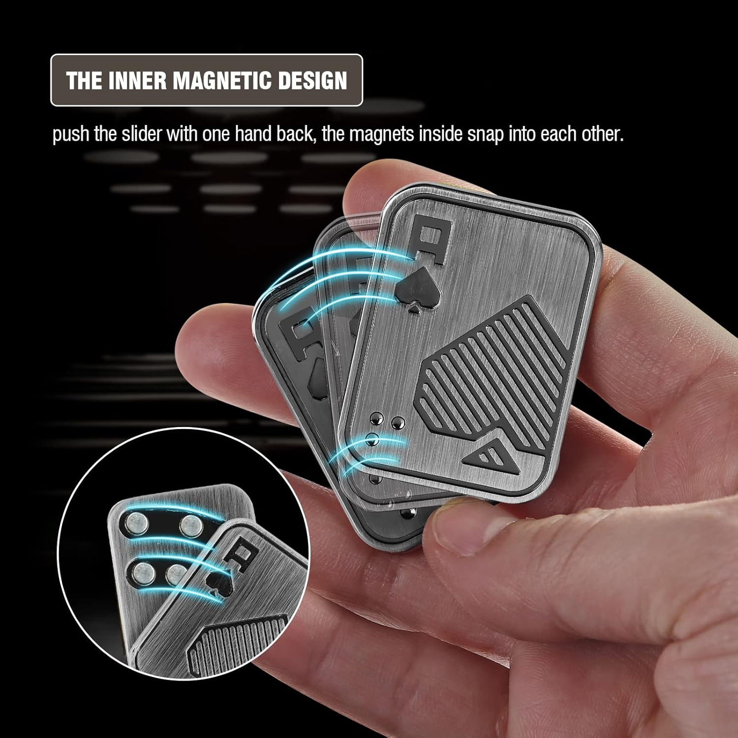 Fidget Toys Adults, EDC Metal Fidget Slider, Magnetic Poker Push Card, Sensory Toys for Anxiety ADHD Autism, Cool Fidgets for Teens Boy, Small Magnet Toys for Stress Relief Gifts - Image 4