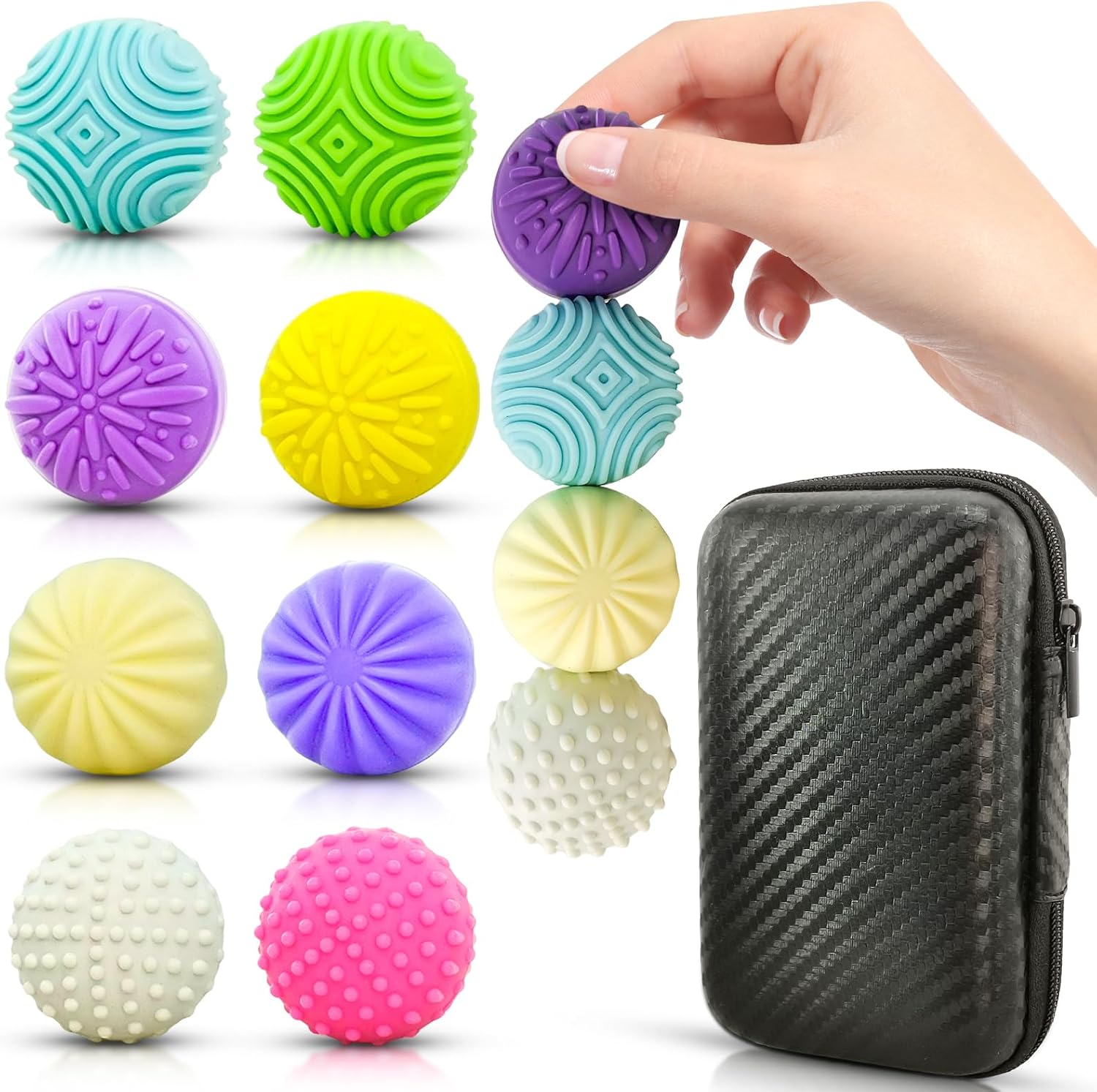 Fidget Magnet Ball Toy, 8 PCS Multi Color Texture Tactile Sensory Gift for Teens Adult ADHD Autism Anxiety, Silent Stress Relief Massage Roller Item Desk Toy for Home Office Calm Down with Case - Image 2