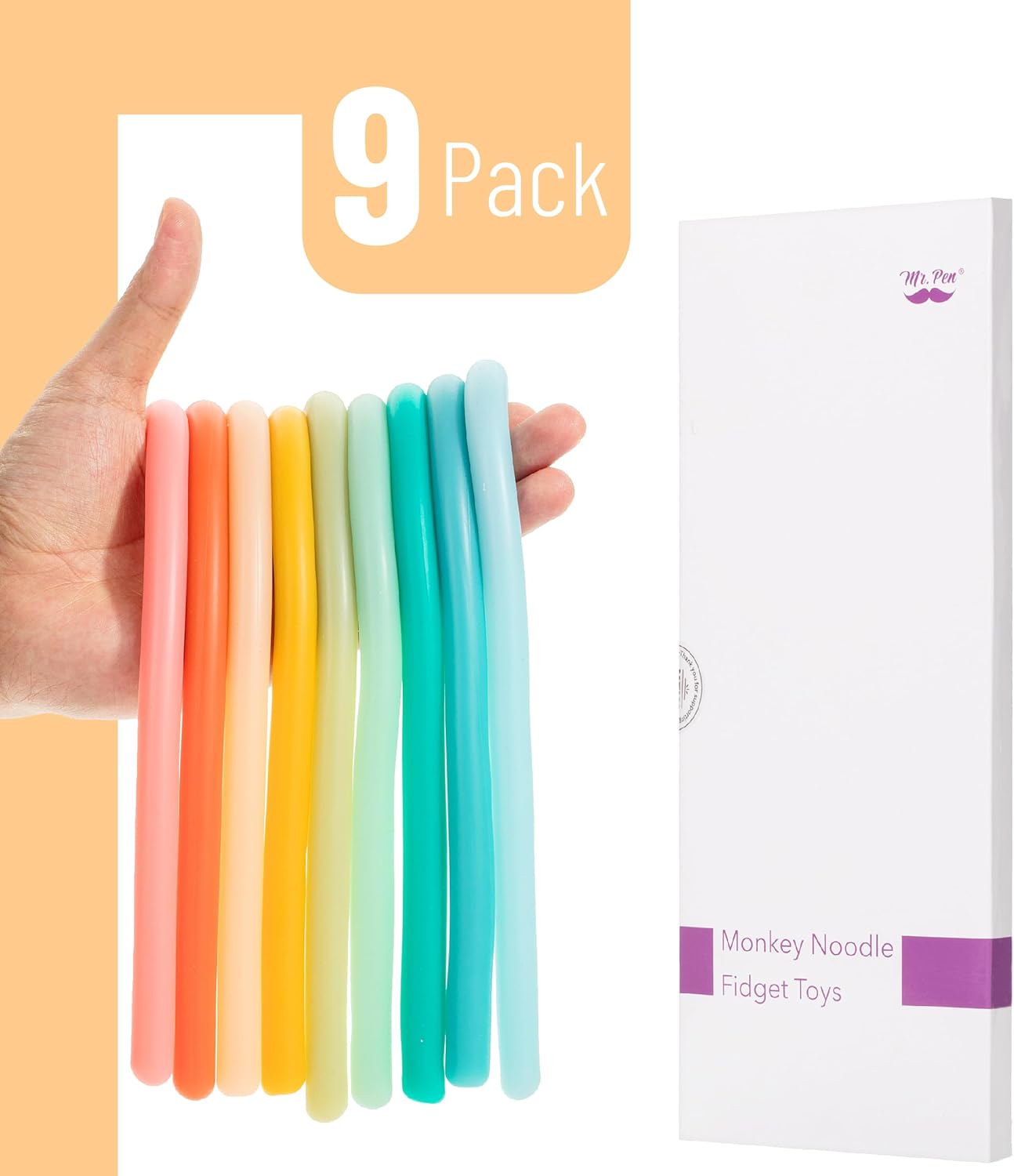 Mr. Pen- Monkey Noodle Fidget Toy, 9 Pack, Colorful, Monkey Noodles Fidget Toy, Strong and Durable, High Elasticity, Non Toxic, Stretches Up to 5 Feet - Image 3