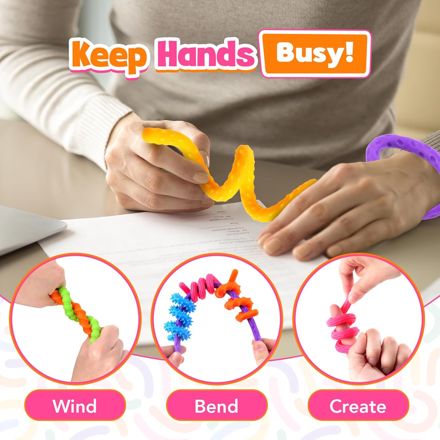 Fidget Toys Sensory Stick: Textured Calming Sensory Toys for Autism Kids, Teacher Classroom Must Haves, Anxiety Relief Fidgets for Classroom Student, Travel Activities Essential 6 Pack - Image 3