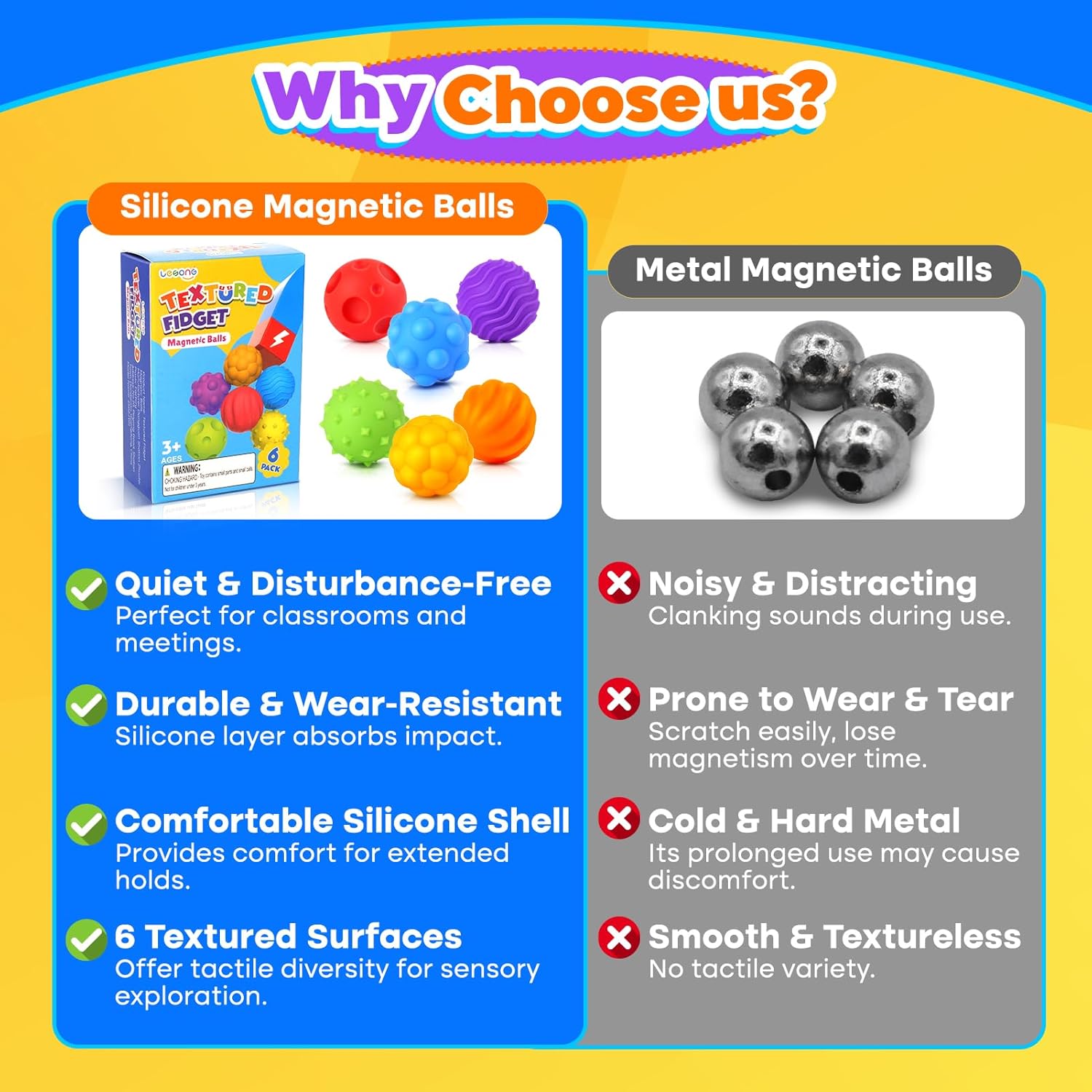 LESONG Magnetic Balls Fidget for Kids: Sensory Items Large Silicone Magnet Balls - Quiet Fidget Toys for Anxiety ADHD Autism Office Travel Classroom - Gifts for Boys Girls (6 Pack) - Image 8