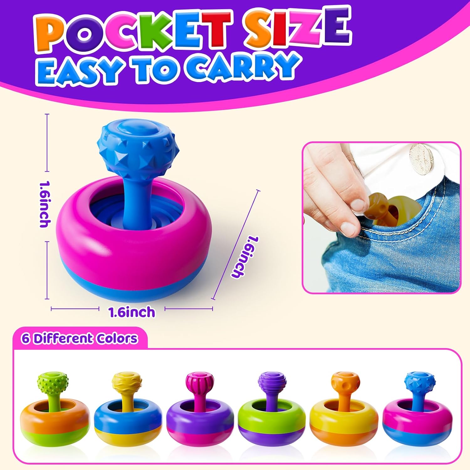 Sensory Fidget Toys for Kids Adults - 6 Pack 3D Printed Textured Fidget Toy for Students Classroom - Calming Autism Stress Toys for Special Needs Autistic Children - Calm Down Toy for Toddler 3+ - Image 7