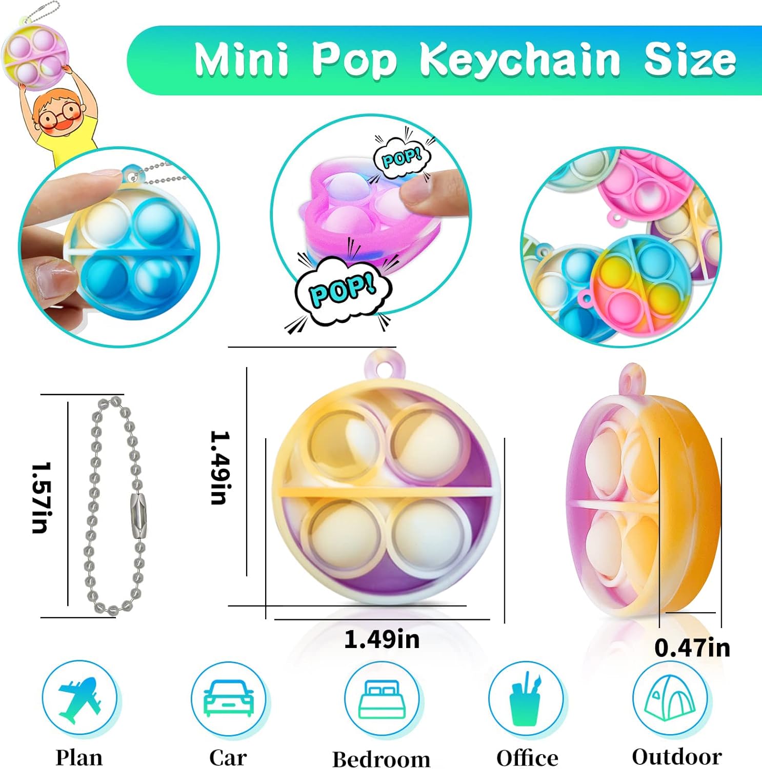 Pop Fidget Keychain 30 Pack Mini Fidget Toys Bulk Party Favors for Kids 4-8,8-12 Year Boys Girls Push Pops Bulk Toys Its Small Prizes for Kids Classroom Birthday Party Favors Bubble Poppers - Image 3