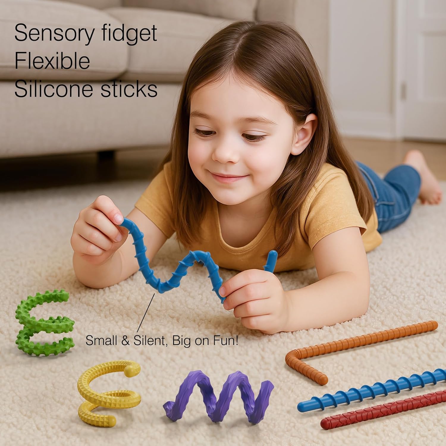Flexible Sensory Fidget Sticks for Kids,6PCS Sensory Fidget Toys for Stress Anxiety Autistic ADHD,Calm Down Travel Airplane Essentials Toys,Stuffers Gifts for Teens Boys Girls - Image 3