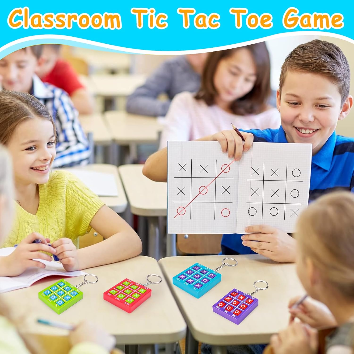 16 PCS Tic Tac Toe Game Keychains Party Favors Goodie Bags Stuffers for Kids 8-12 4-8, Treasure Chest Box Toys for Classroom Prizes, Halloween party Supplies Birthday Return Gift Pinata Filler Bulk - Image 10