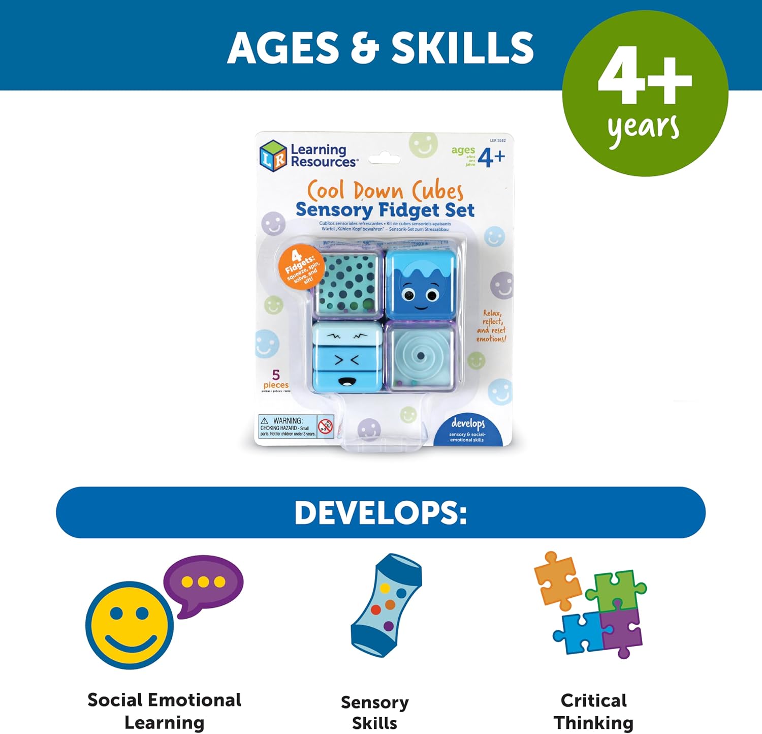Learning Resources Cool Down Cubes Sensory Fidget Set, Fidgets for Kids, Sensory Toys for Toddlers, Fidgets for Classrooms, Ages 3+,5 Pieces - Image 6