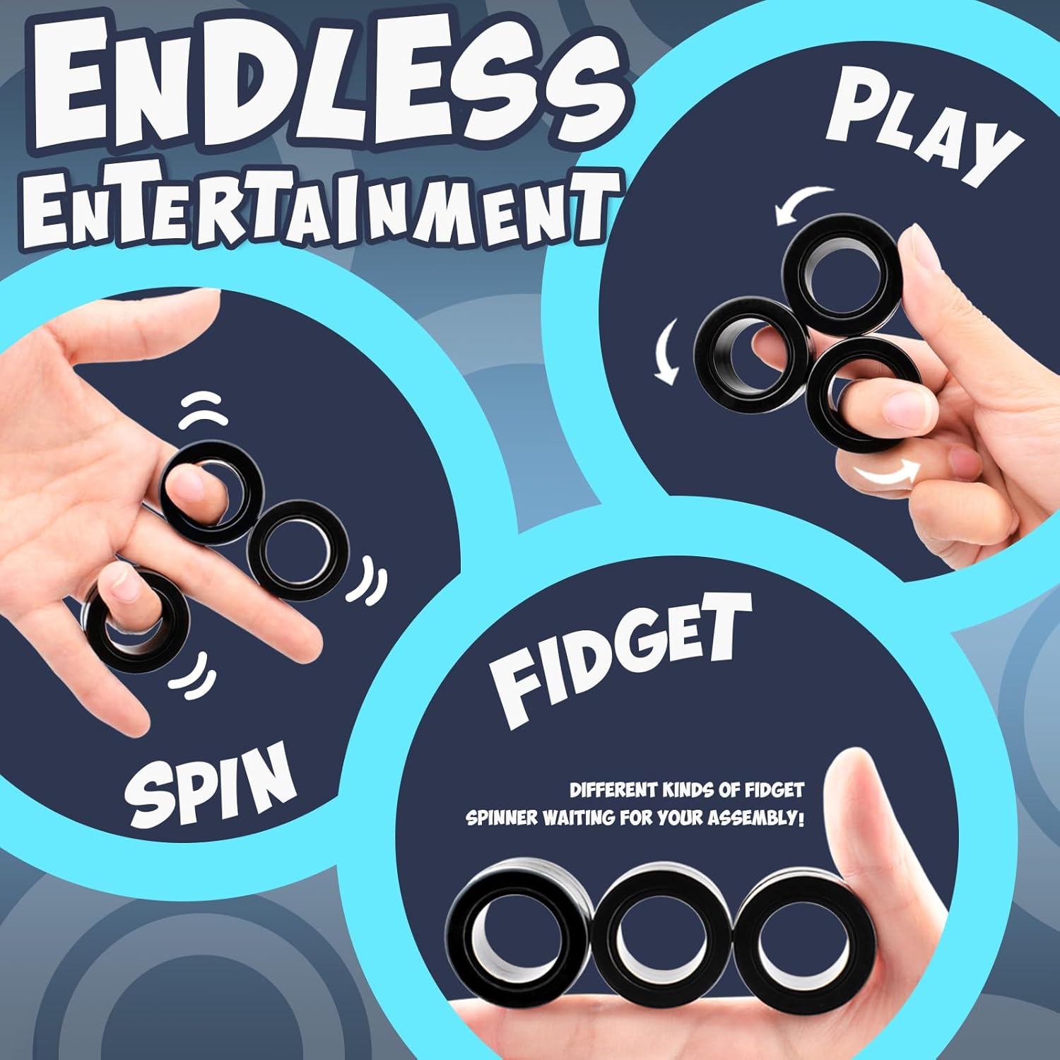 Fidget Toys Adults Pack 5Pcs,Fidget Spinner with Magnetic Rings Gyro,Fidget Controller Autism Sensory Toys,ADHD Stress Anxiety Desk Fidgets,Easter Basket Stuffers for Kids Teen Boys(BK) - Image 3