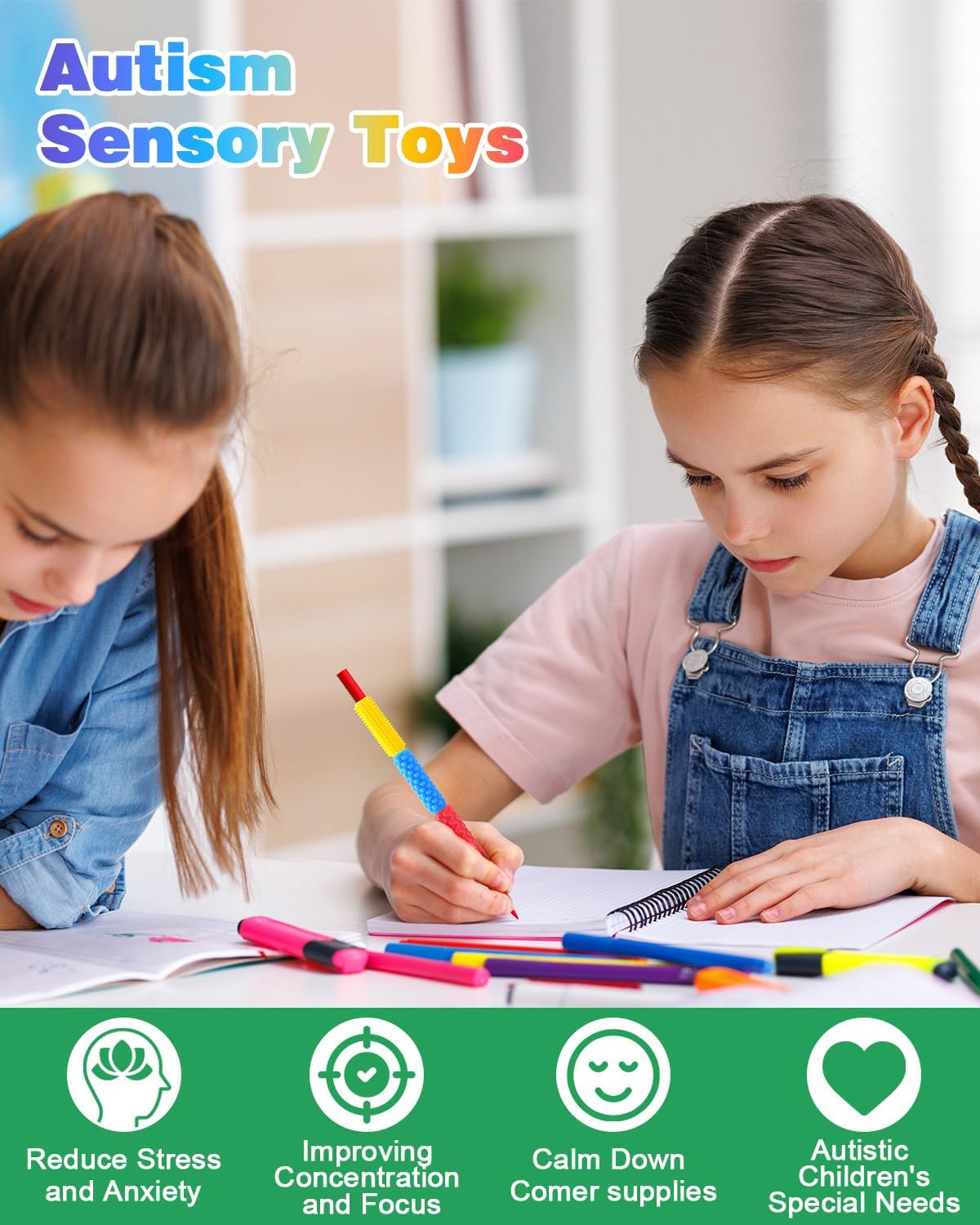 Sensory Fidget Toys Kids Adults: 24 Pack Textured Silicone Pencil Grips for Autism Kids Calming - ADHD Tools for Anxiety Relief Items - Quite Fidget Toy Special Education Needs Classroom Must Have - Image 5